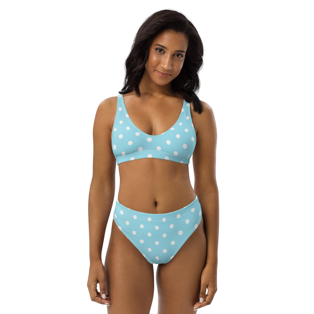 Women's Light Blue Polka Dot Recycled Bikini - Removable Padding, Buttery Soft Quick-Drying UPF 50+ Fabric