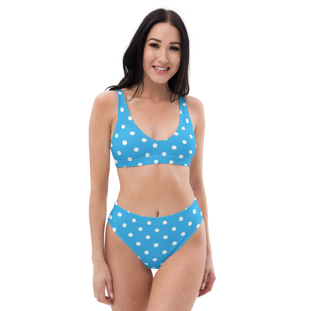 Women's Blue Polka Dot Recycled Bikini - Removable Padding, Buttery Soft Quick-Drying UPF 50+ Fabric
