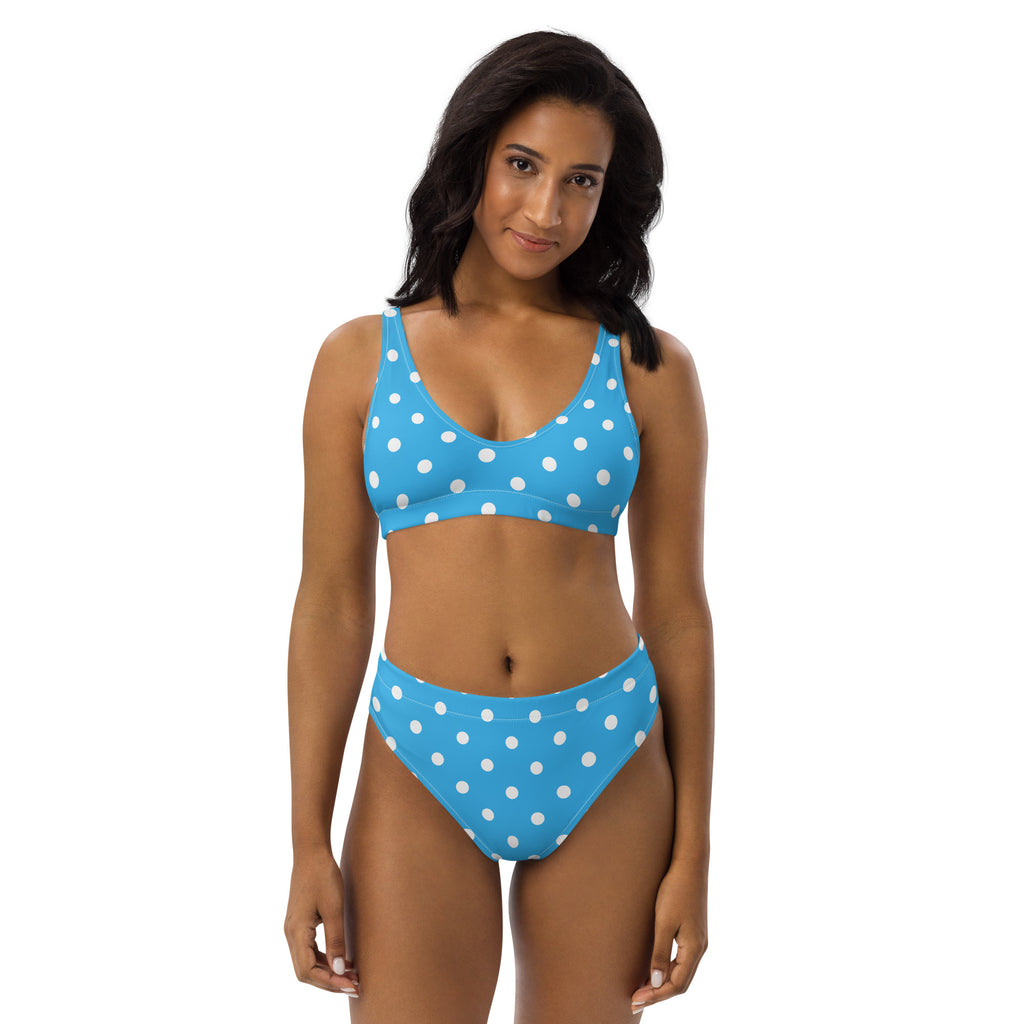Women's Blue Polka Dot Recycled Bikini - Removable Padding, Buttery Soft Quick-Drying UPF 50+ Fabric