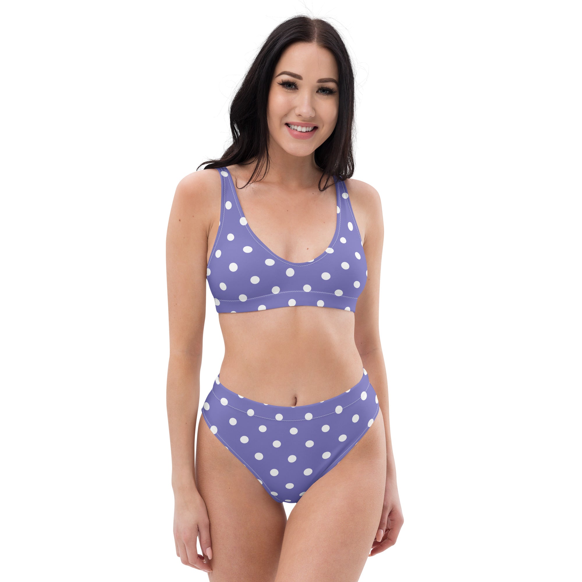 Women's Purple Polka Dot Recycled Bikini - Removable Padding, Buttery Soft Quick-Drying UPF 50+ Fabric