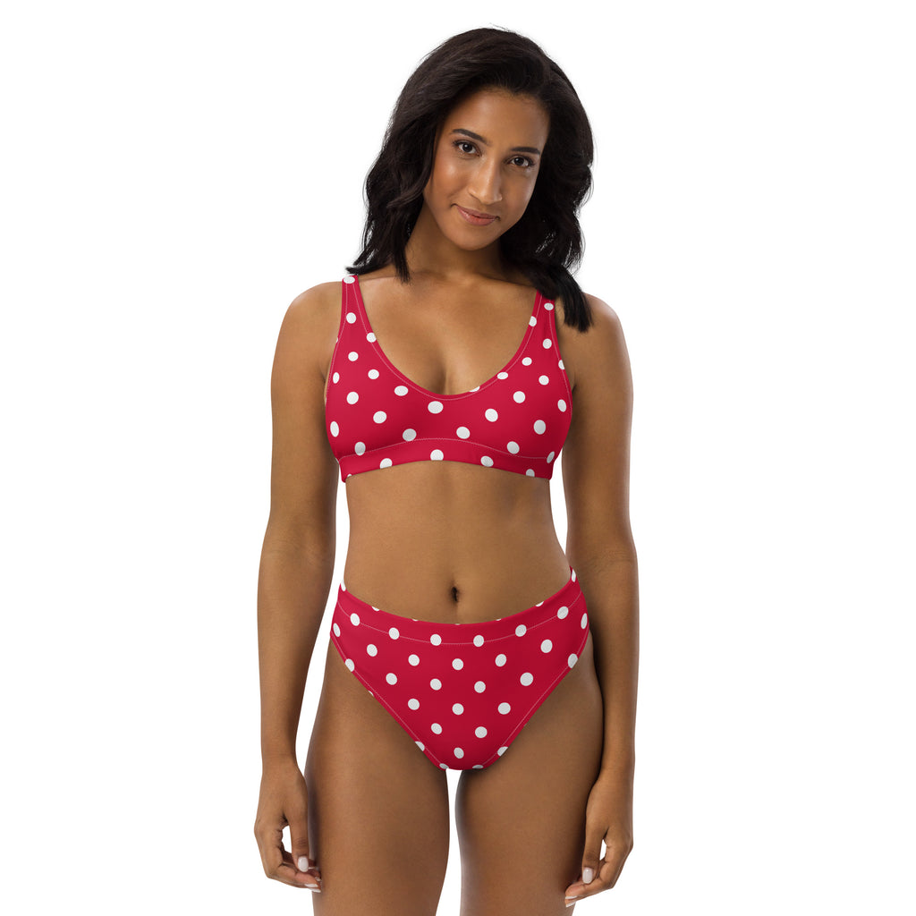 Women's Crimson Red Polka Dot Recycled Bikini - Removable Padding, Buttery Soft Quick-Drying UPF 50+ Fabric