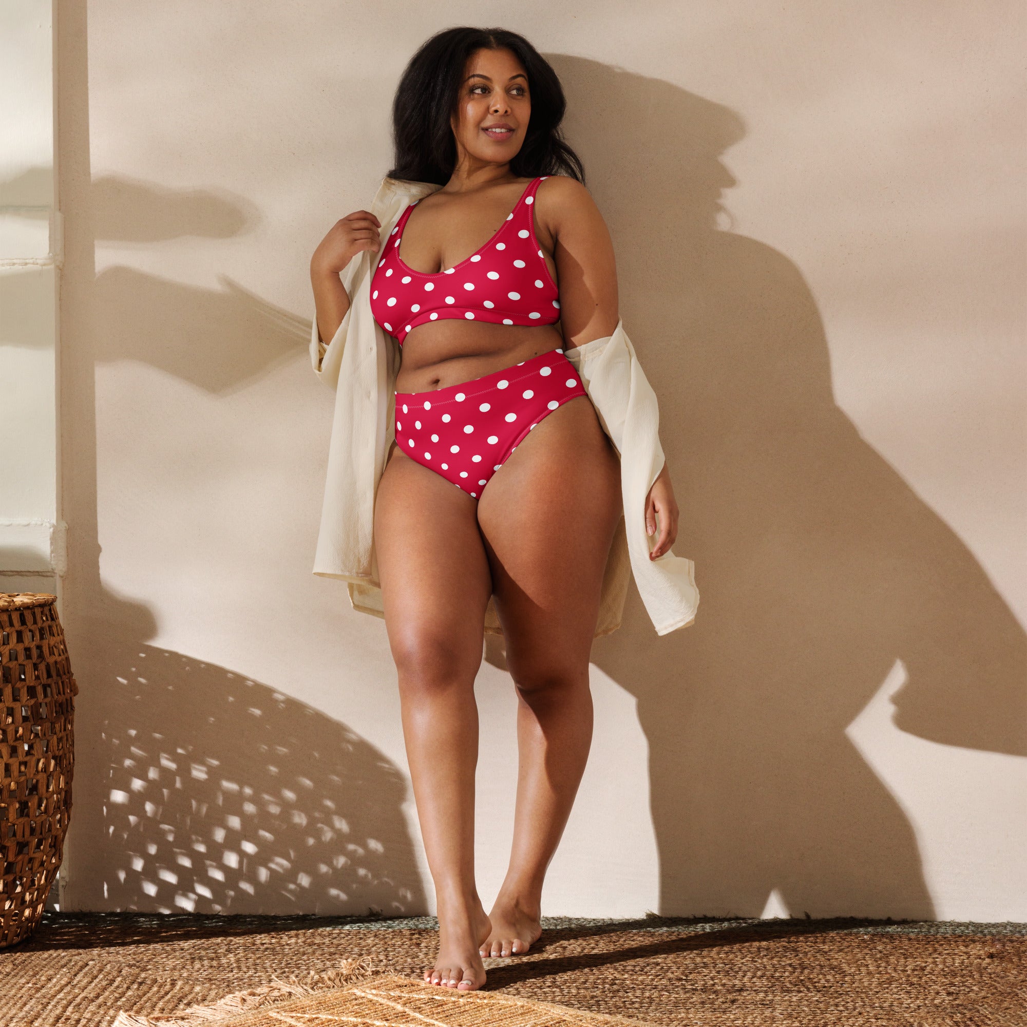 Women's Crimson Red Polka Dot Recycled Bikini - Removable Padding, Buttery Soft Quick-Drying UPF 50+ Fabric
