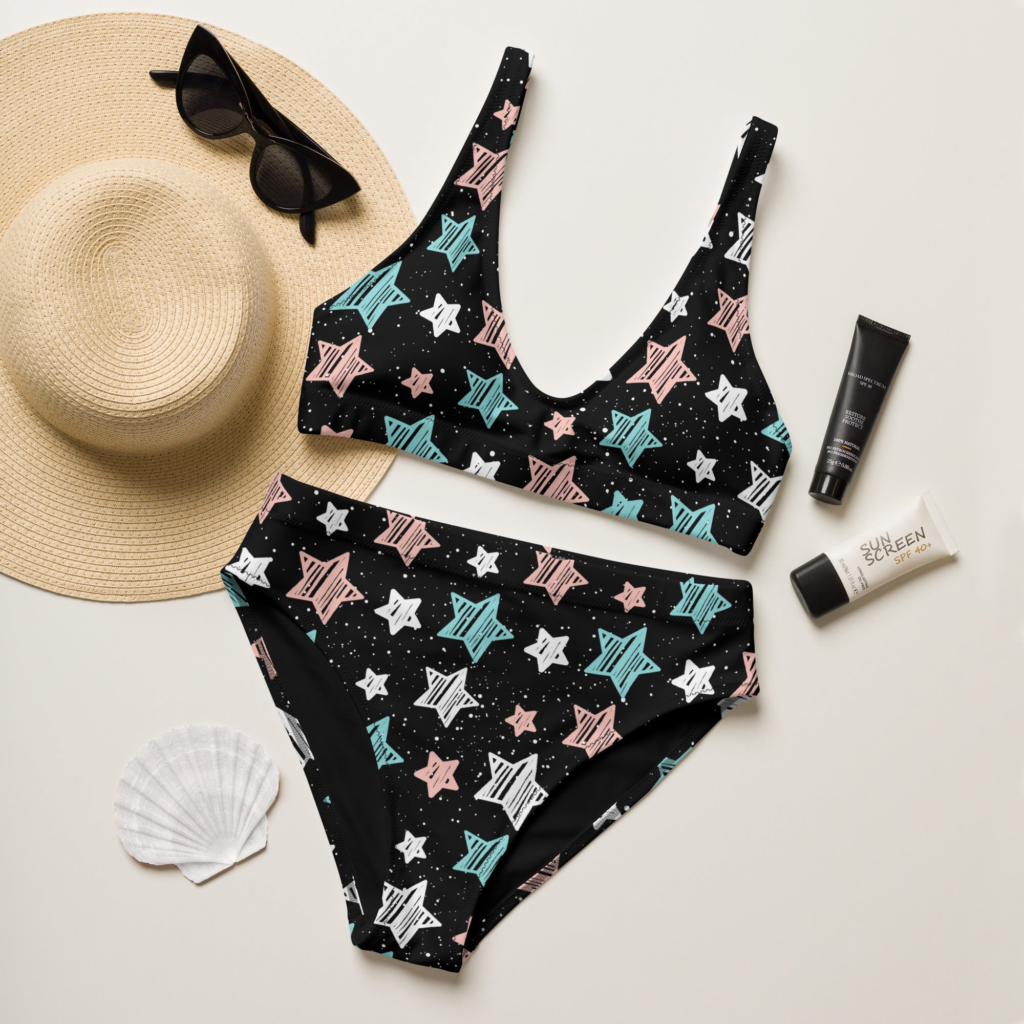 Women's Doodle Star Recycled Bikini - Removable Padding, Buttery Soft Quick-Drying UPF 50+ Fabric
