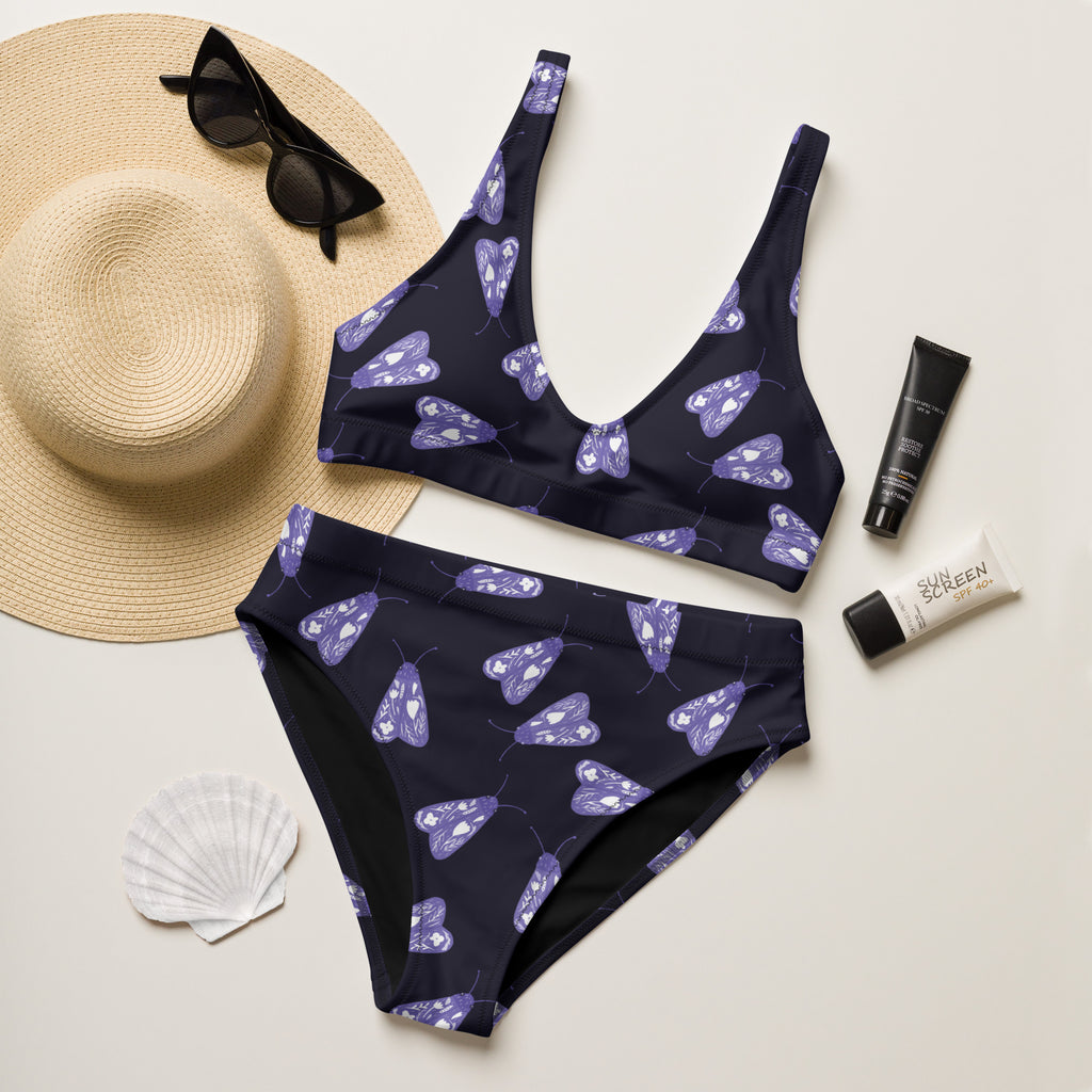 Women's Purple Moth Recycled Bikini - Removable Padding, Buttery Soft Quick-Drying UPF 50+ Fabric