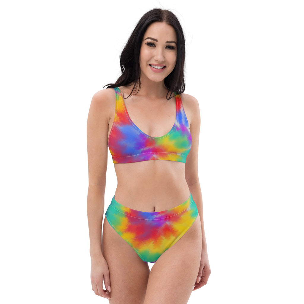 Women's Bright Watercolor Tie Dye Recycled Bikini - Removable Padding, Buttery Soft Quick-Drying UPF 50+ Fabric