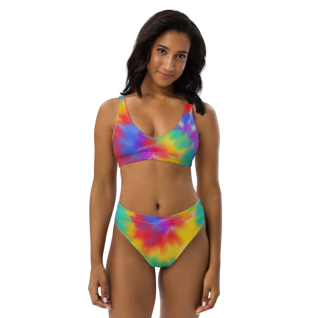 Women's Bright Watercolor Tie Dye Recycled Bikini - Removable Padding, Buttery Soft Quick-Drying UPF 50+ Fabric