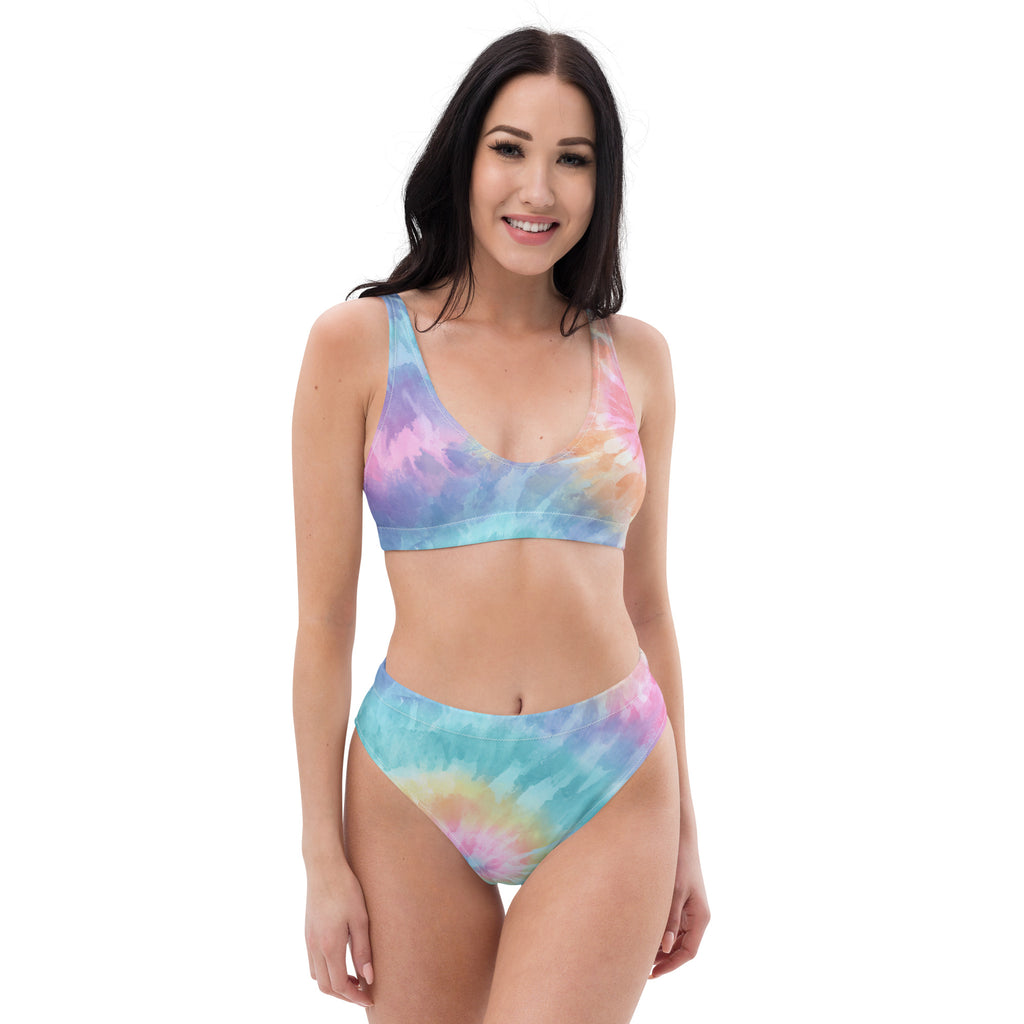 Women's Pastel Watercolor Tie Dye Recycled Bikini - Removable Padding, Buttery Soft Quick-Drying UPF 50+ Fabric