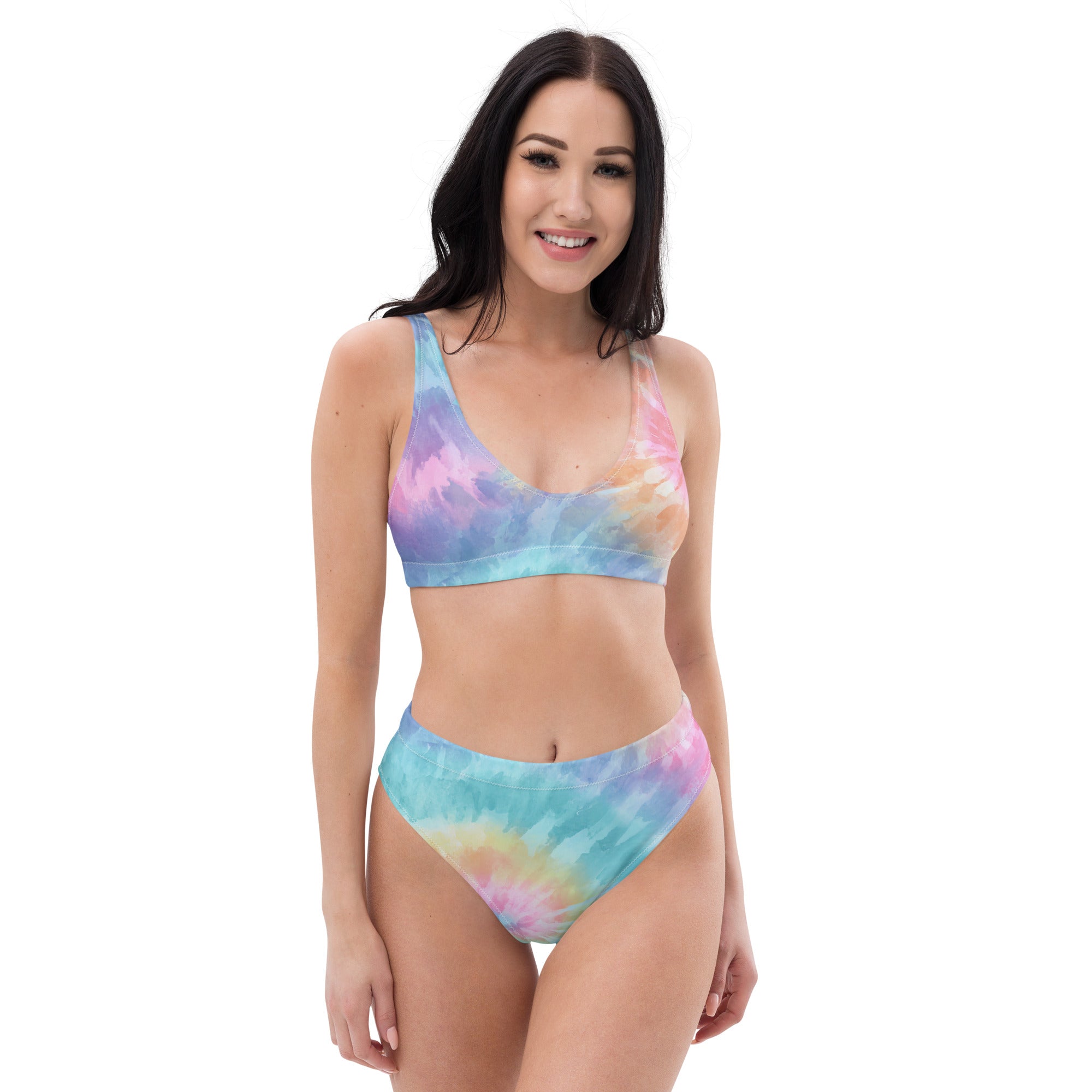 Women's Pastel Watercolor Tie Dye Recycled Bikini - Removable Padding, Buttery Soft Quick-Drying UPF 50+ Fabric
