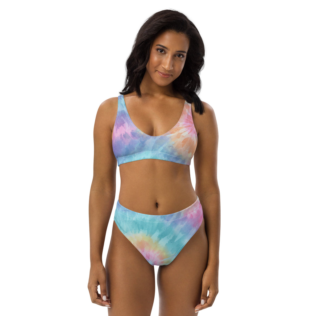 Women's Pastel Watercolor Tie Dye Recycled Bikini - Removable Padding, Buttery Soft Quick-Drying UPF 50+ Fabric