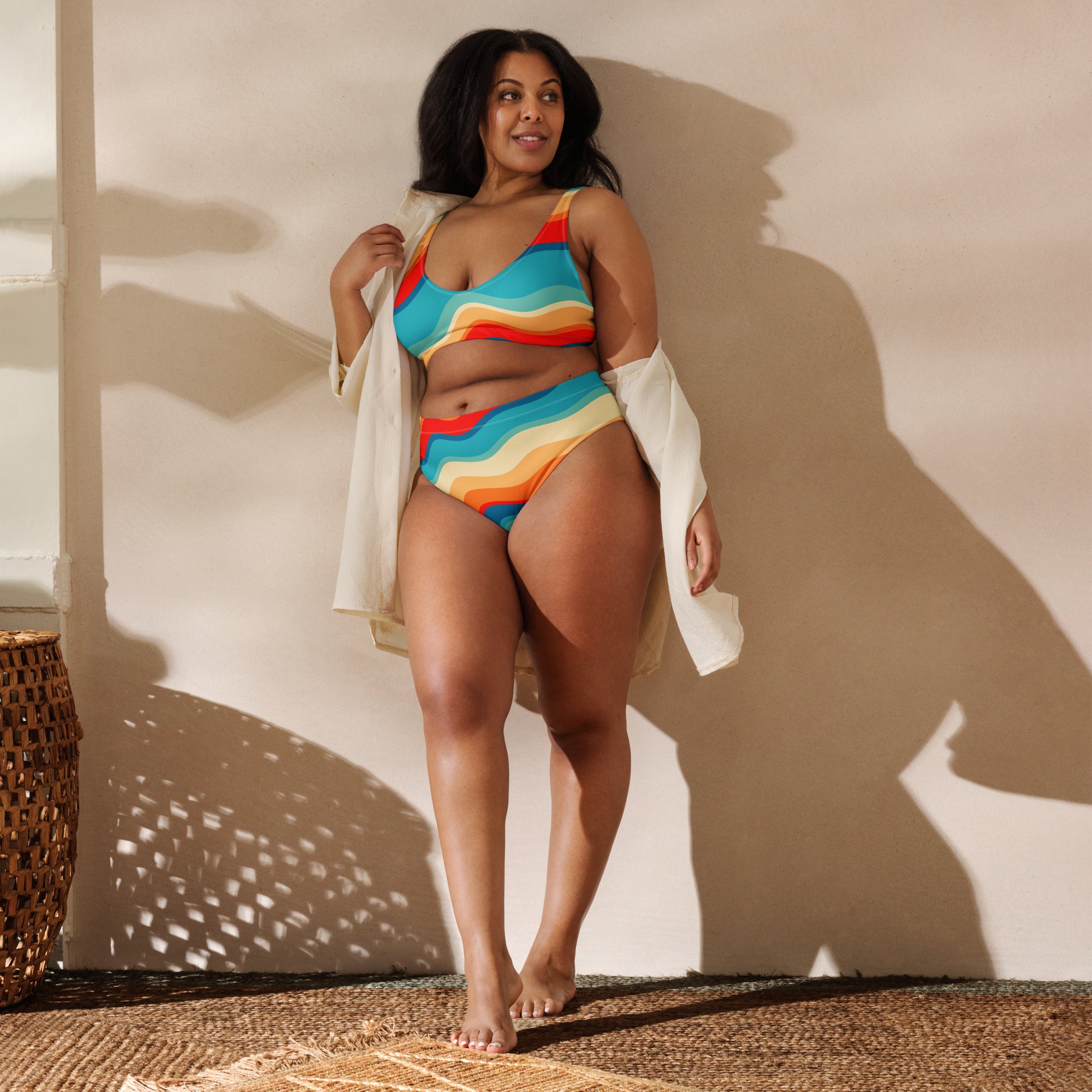 Women's Bright Retro Wave Recycled Bikini - Removable Padding, Buttery Soft Quick-Drying UPF 50+ Fabric