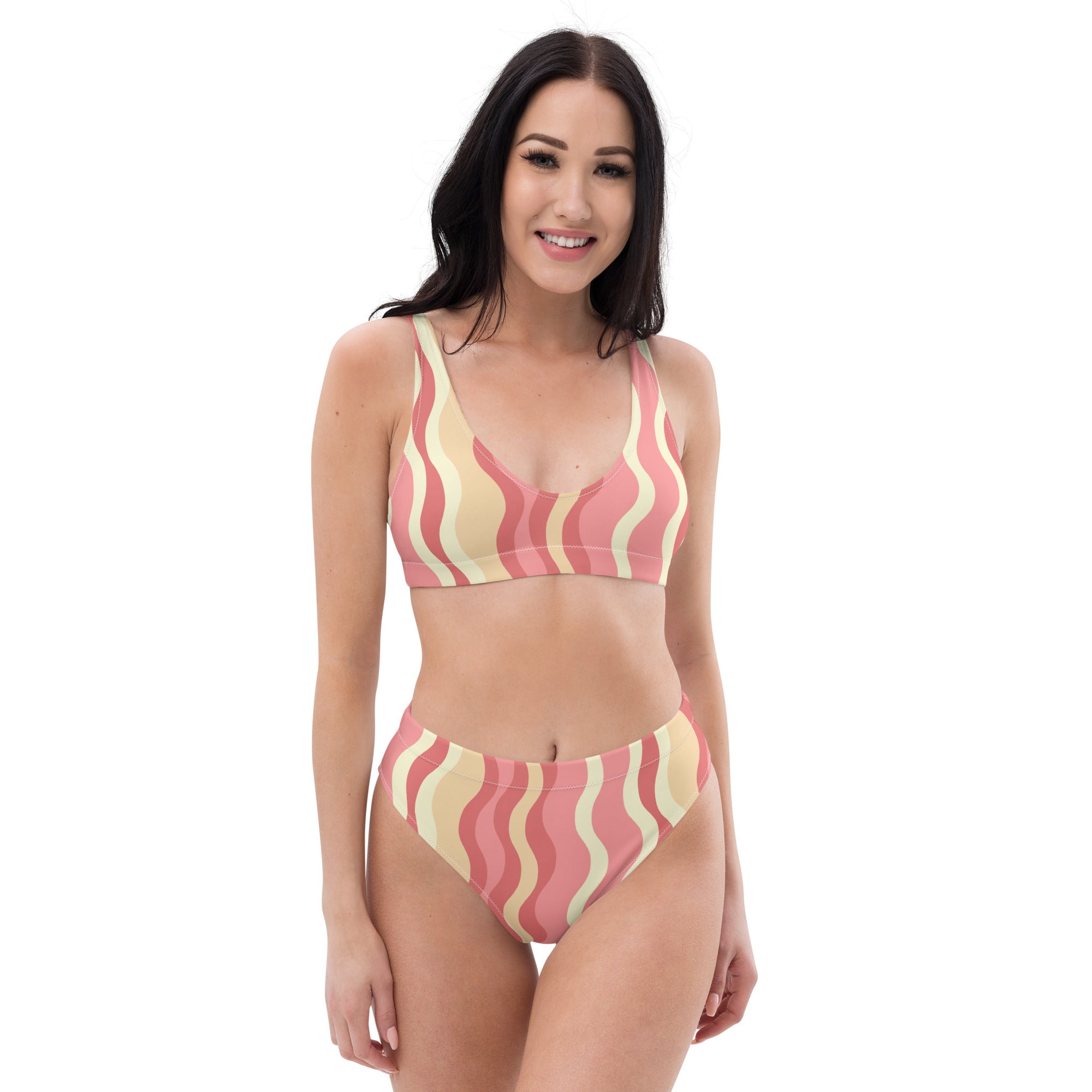 Women's Pink Retro Wave Recycled Bikini - Removable Padding, Buttery Soft Quick-Drying UPF 50+ Fabric