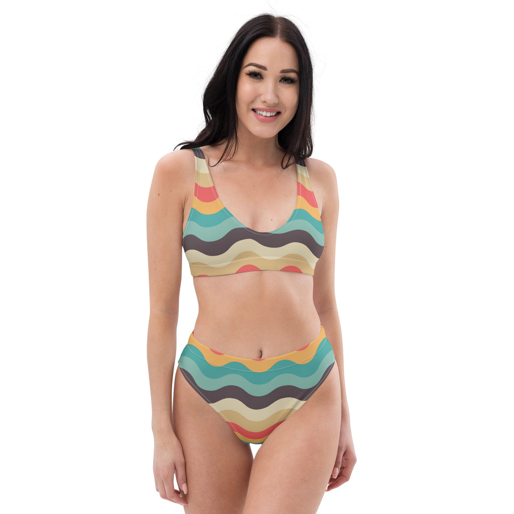 Women's Retro Wave Recycled Bikini - Removable Padding, Buttery Soft Quick-Drying UPF 50+ Fabric