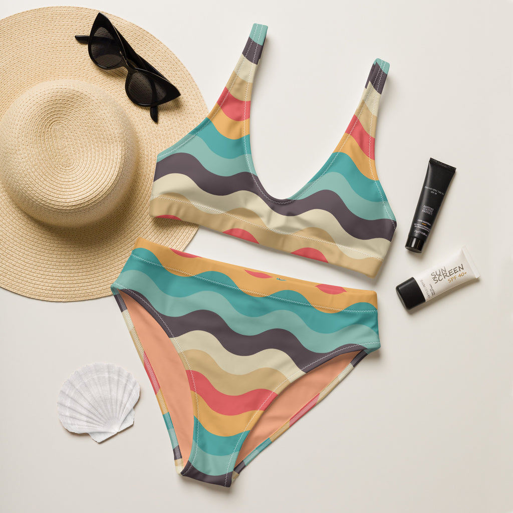 Women's Retro Wave Recycled Bikini - Removable Padding, Buttery Soft Quick-Drying UPF 50+ Fabric