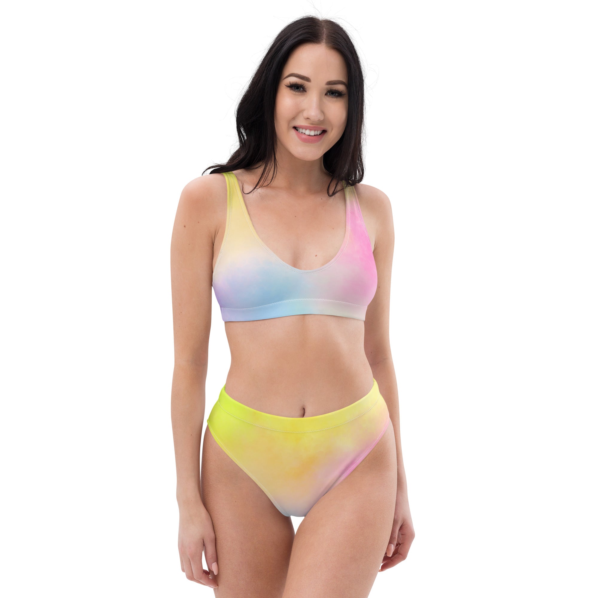 Women's Colorful Pastel Watercolor Recycled Bikini - Removable Padding, Buttery Soft Quick-Drying UPF 50+ Fabric