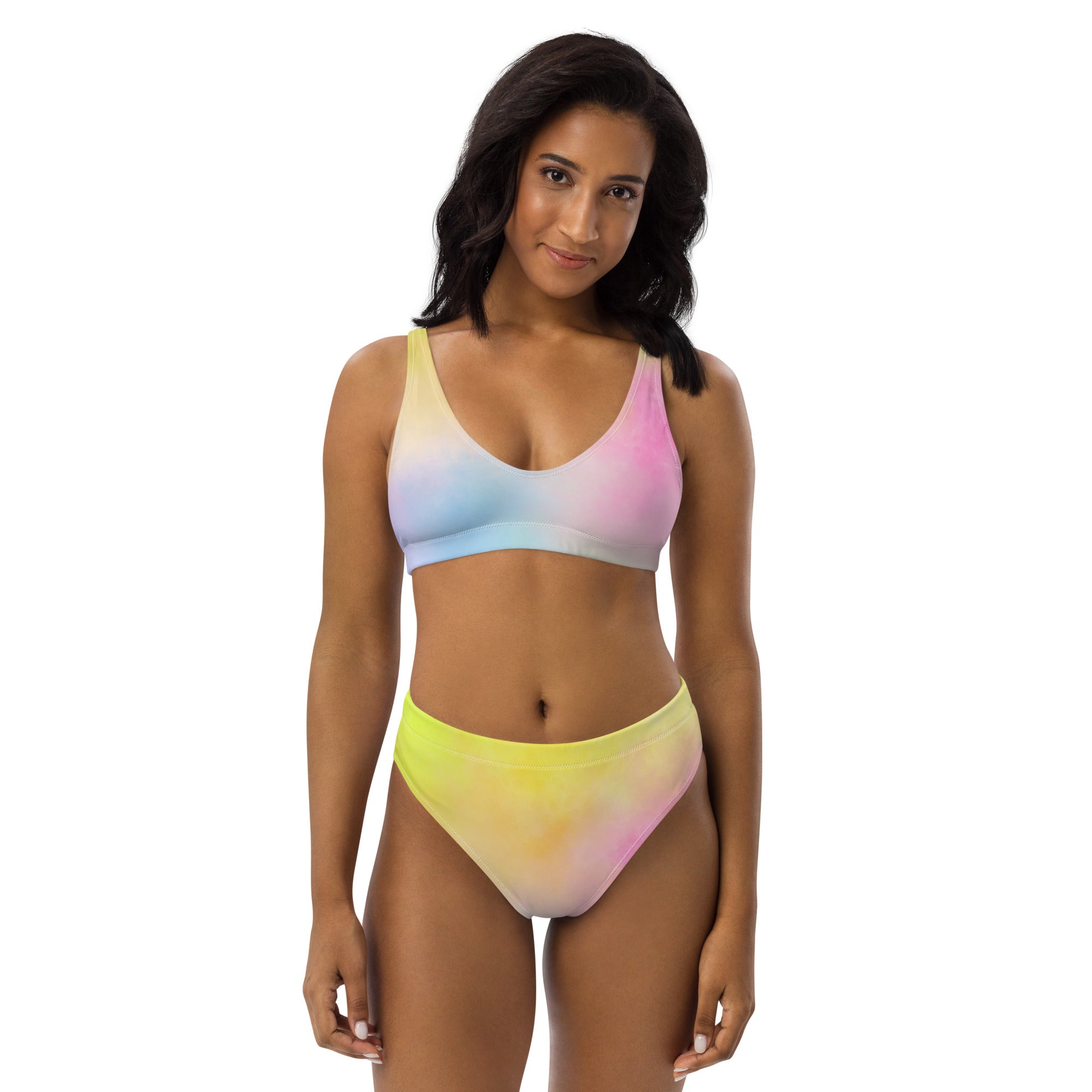 Women's Colorful Pastel Watercolor Recycled Bikini - Removable Padding, Buttery Soft Quick-Drying UPF 50+ Fabric
