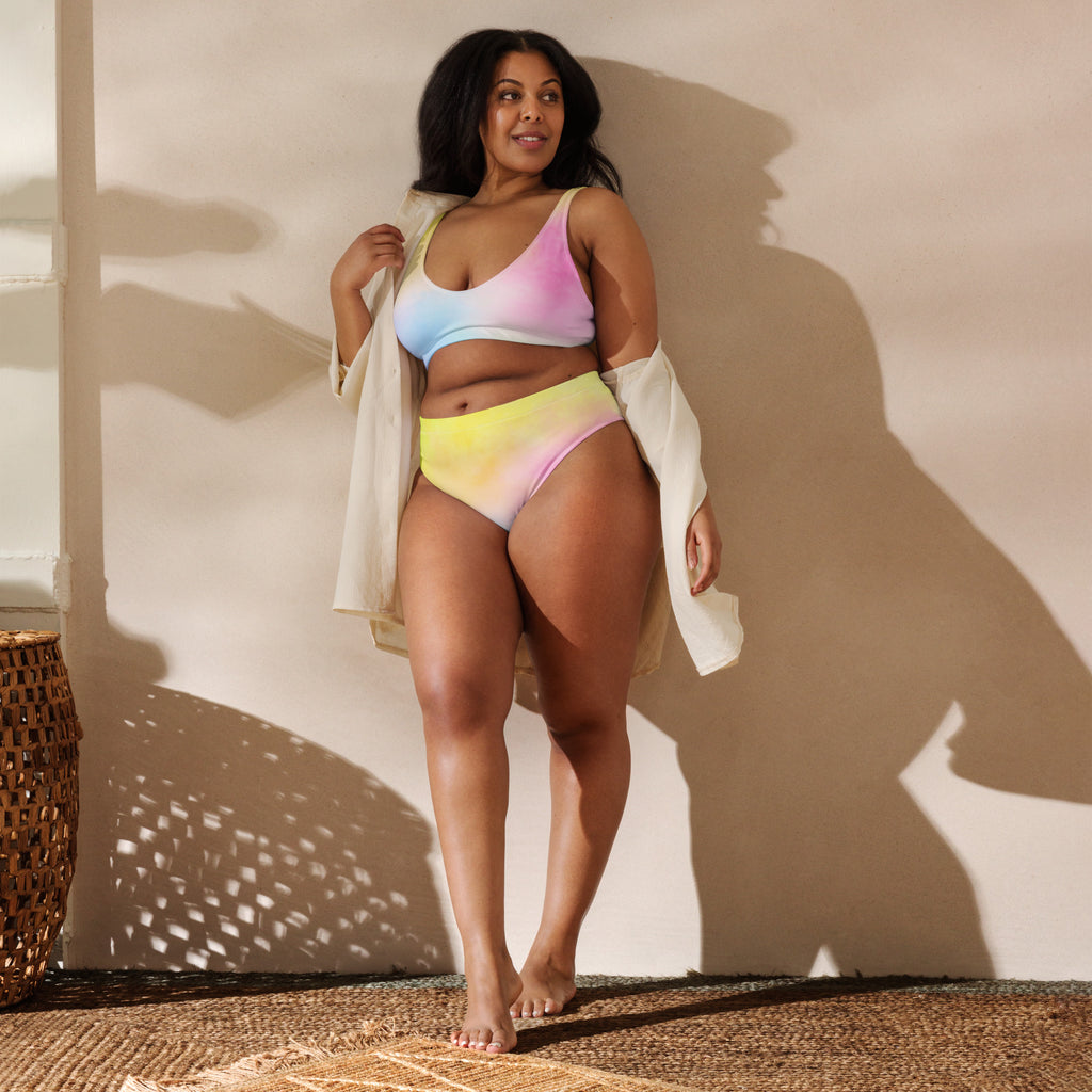 Women's Colorful Pastel Watercolor Recycled Bikini - Removable Padding, Buttery Soft Quick-Drying UPF 50+ Fabric