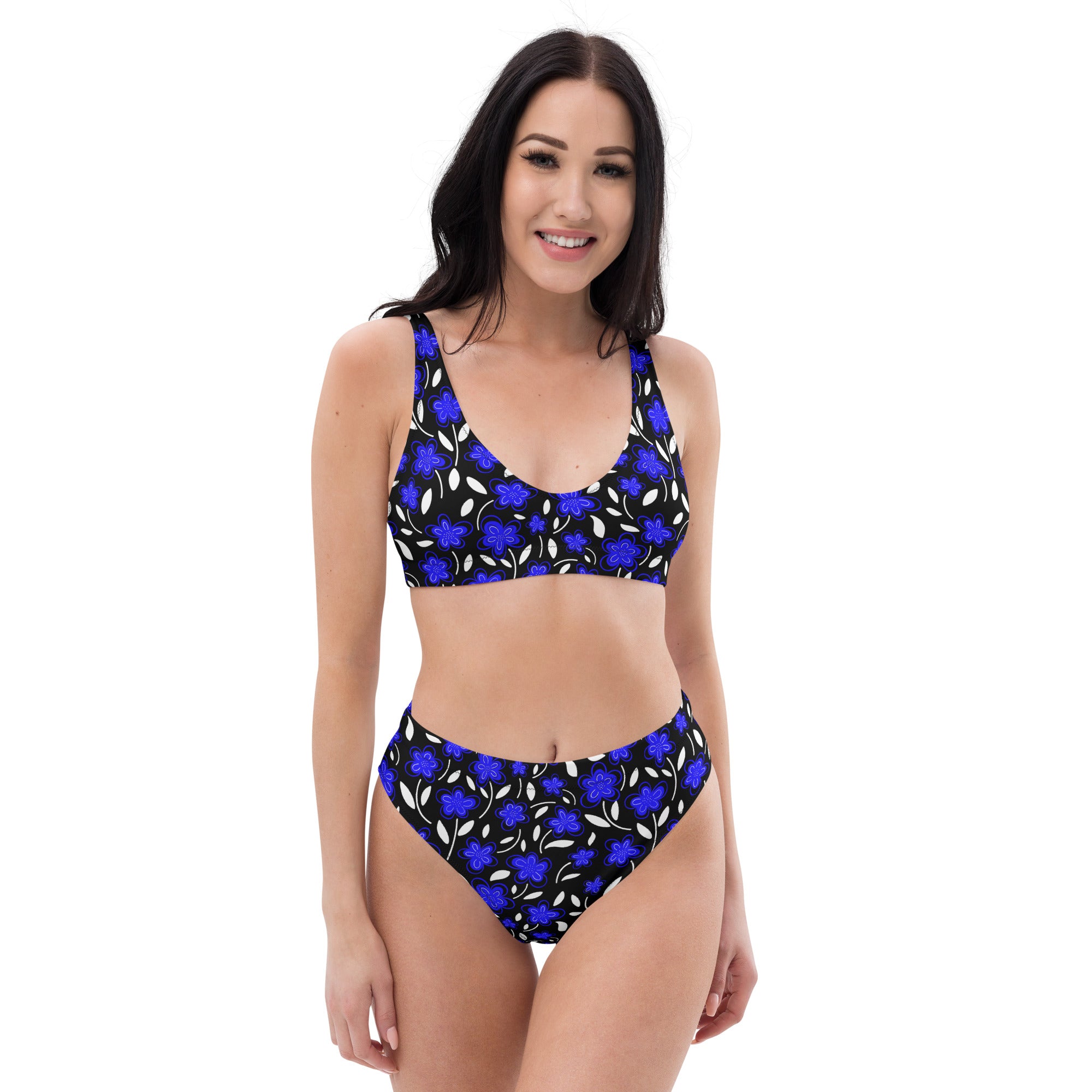 Women's Blue Floral Recycled Bikini - Removable Padding, Buttery Soft Quick-Drying UPF 50+ Fabric