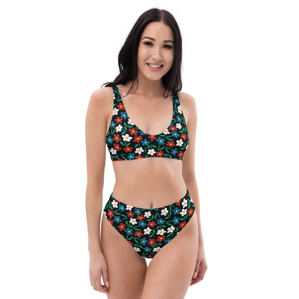 Women's Retro Strawberry Floral Recycled Bikini - Removable Padding, Buttery Soft Quick-Drying UPF 50+ Fabric