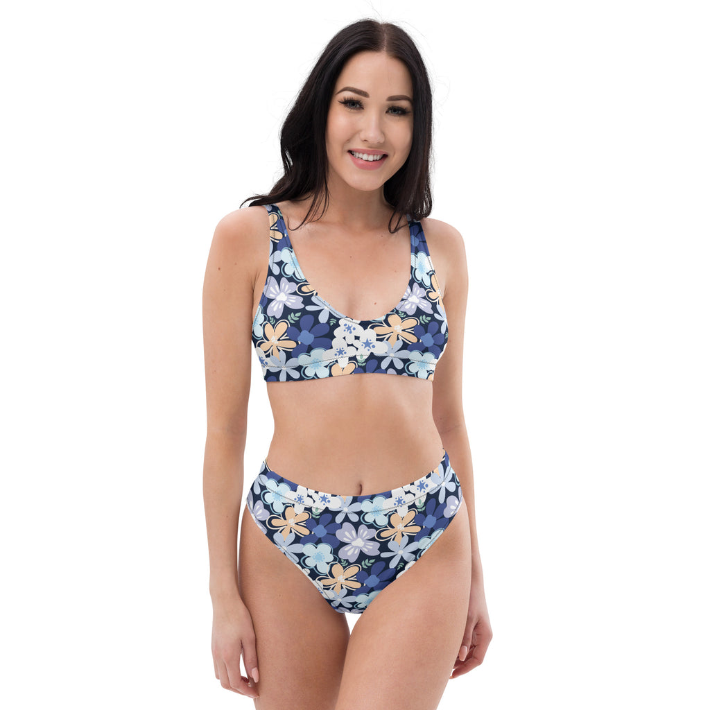 Women's Navy Floral Recycled Bikini - Removable Padding, Buttery Soft Quick-Drying UPF 50+ Fabric