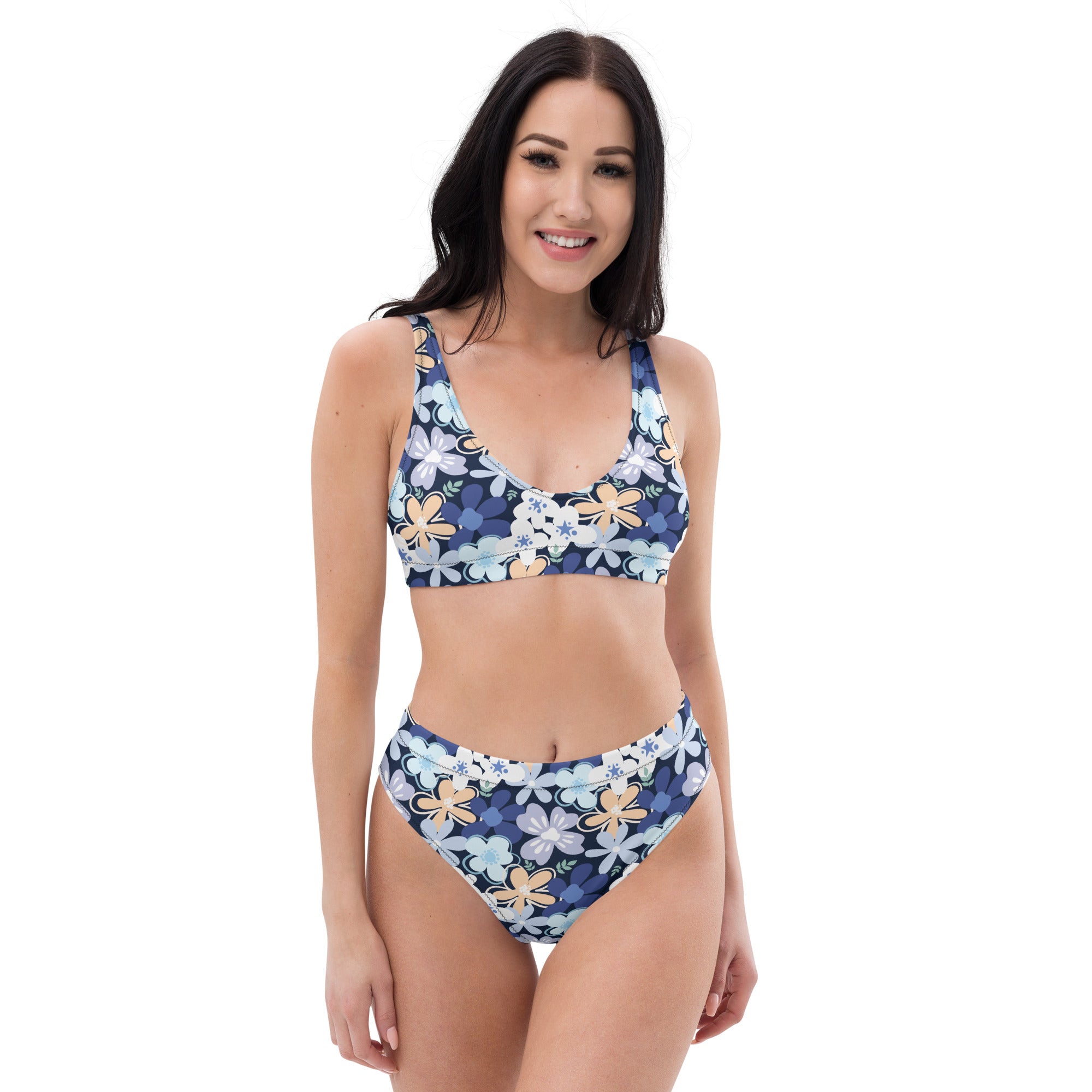 Women's Navy Floral Recycled Bikini - Removable Padding, Buttery Soft Quick-Drying UPF 50+ Fabric