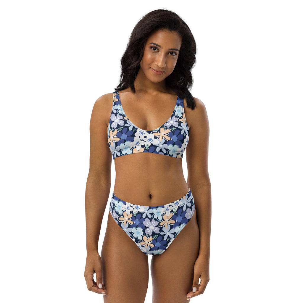 Women's Navy Floral Recycled Bikini - Removable Padding, Buttery Soft Quick-Drying UPF 50+ Fabric