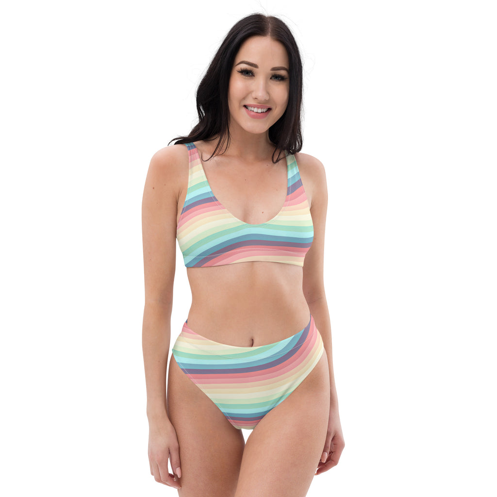 Women's Colorful Summer Stripe Recycled Bikini - Removable Padding, Buttery Soft Quick-Drying UPF 50+ Fabric