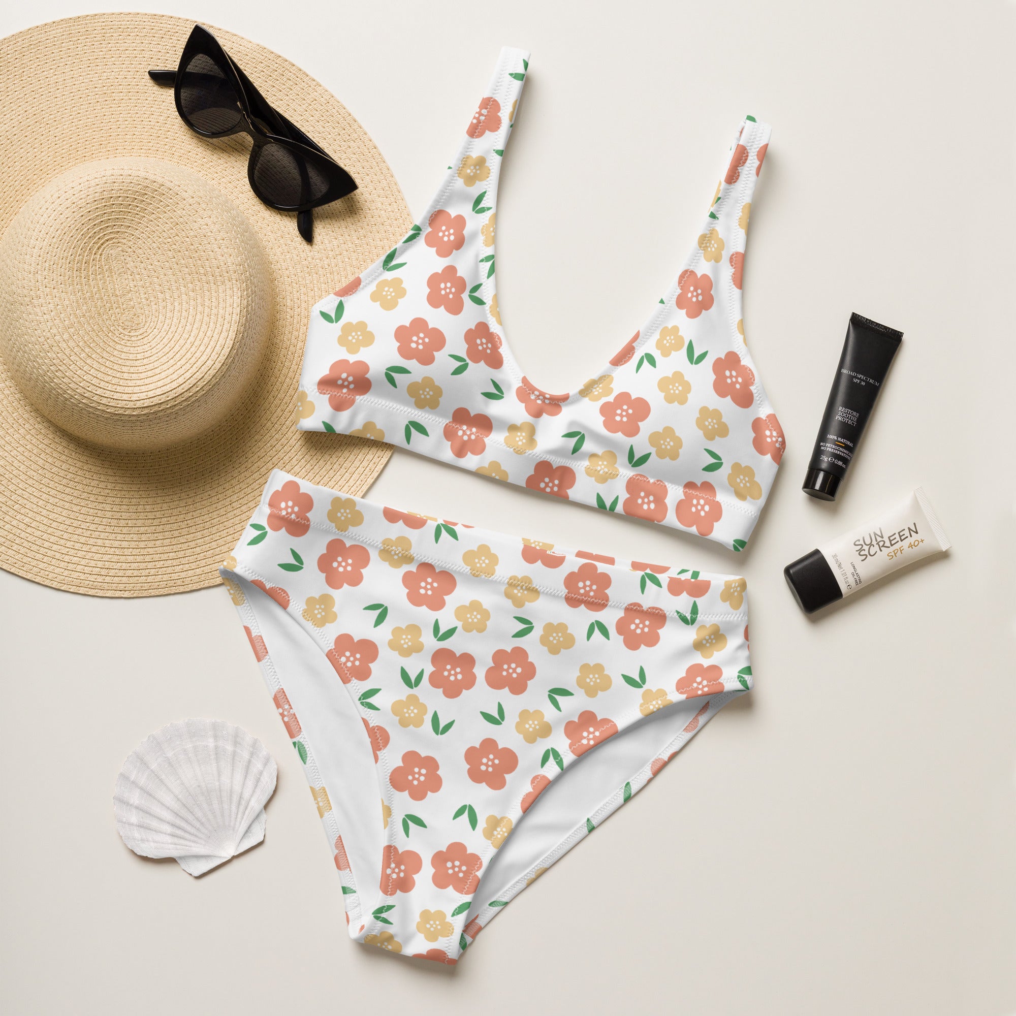Women's Summer Floral Recycled Bikini - Removable Padding, Buttery Soft Quick-Drying UPF 50+ Fabric