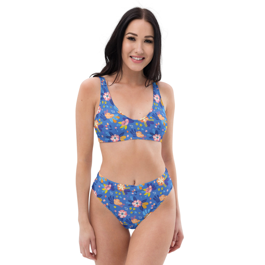 Women's Blue Floral Recycled Bikini - Removable Padding, Buttery Soft Quick-Drying UPF 50+ Fabric