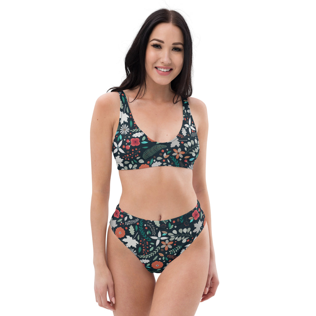 Women's Dark Botanical Floral Recycled Bikini - Removable Padding, Buttery Soft Quick-Drying UPF 50+ Fabric