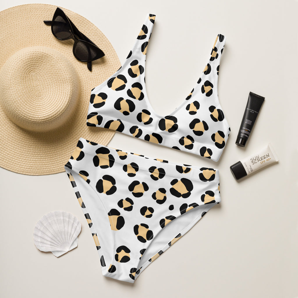 Women's Yellow Leopard Print Recycled Bikini - Removable Padding, Buttery Soft Quick-Drying UPF 50+ Fabric