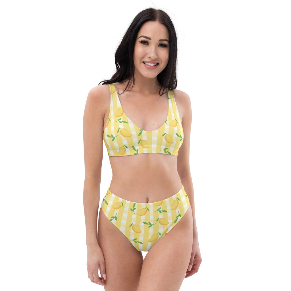 Women's Lemon Gingham Recycled Bikini - Removable Padding, Buttery Soft Quick-Drying UPF 50+ Fabric