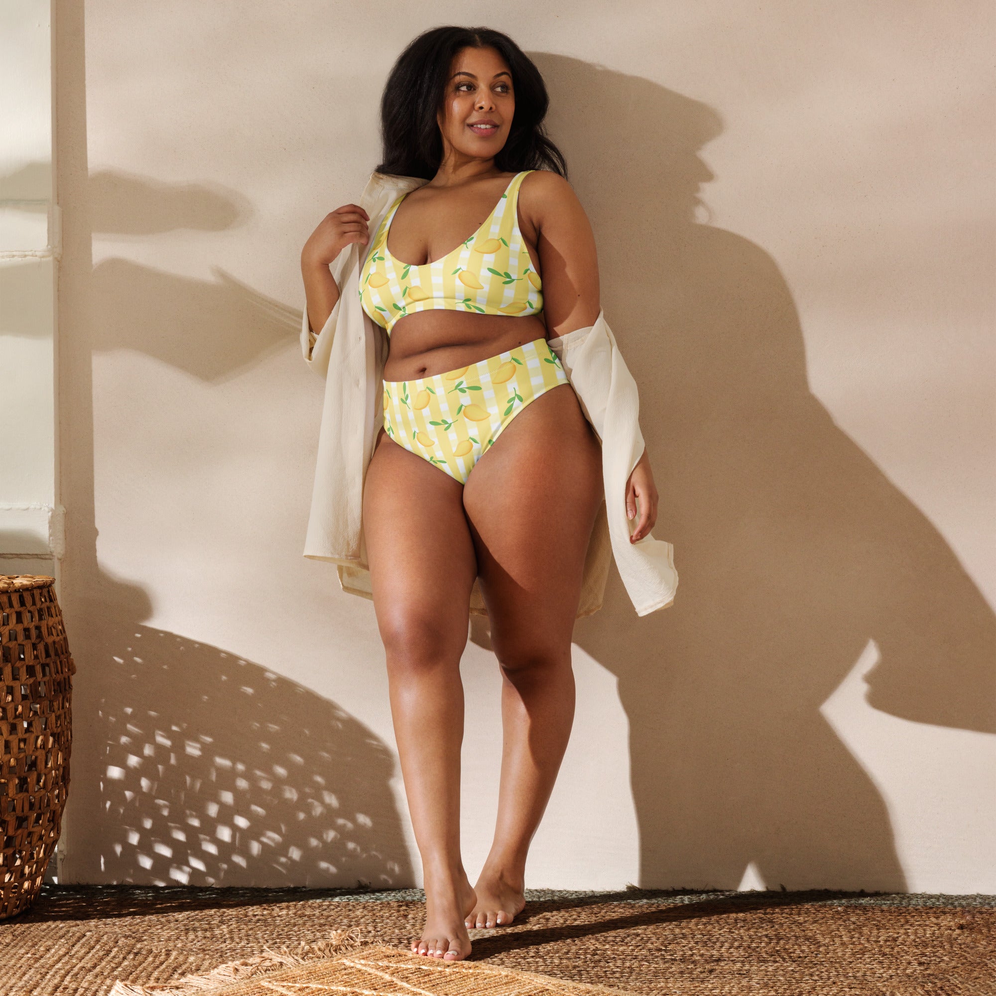 Women's Lemon Gingham Recycled Bikini - Removable Padding, Buttery Soft Quick-Drying UPF 50+ Fabric