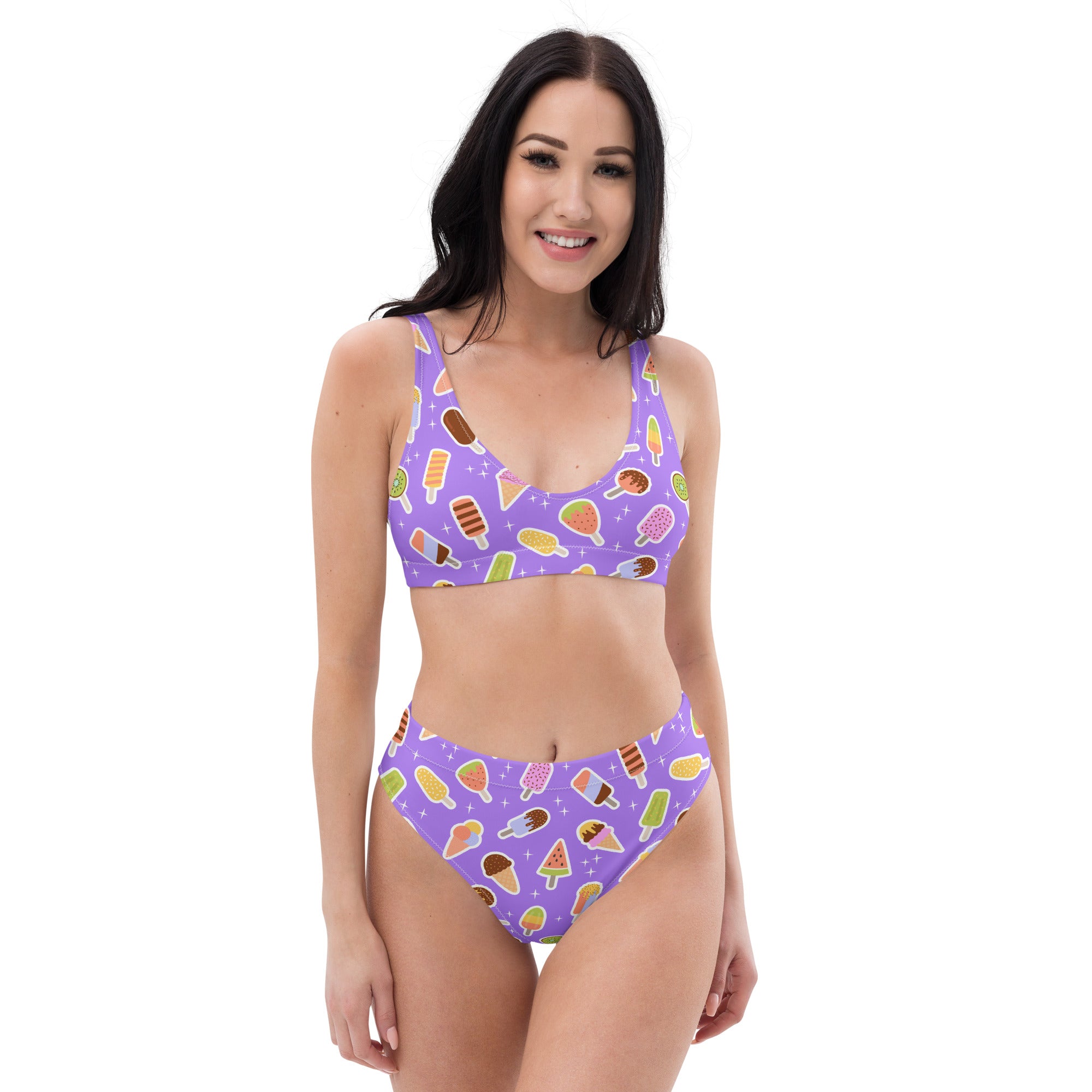 Women's Purple Ice Cream Popsicle Recycled Bikini - Removable Padding, Buttery Soft Quick-Drying UPF 50+ Fabric