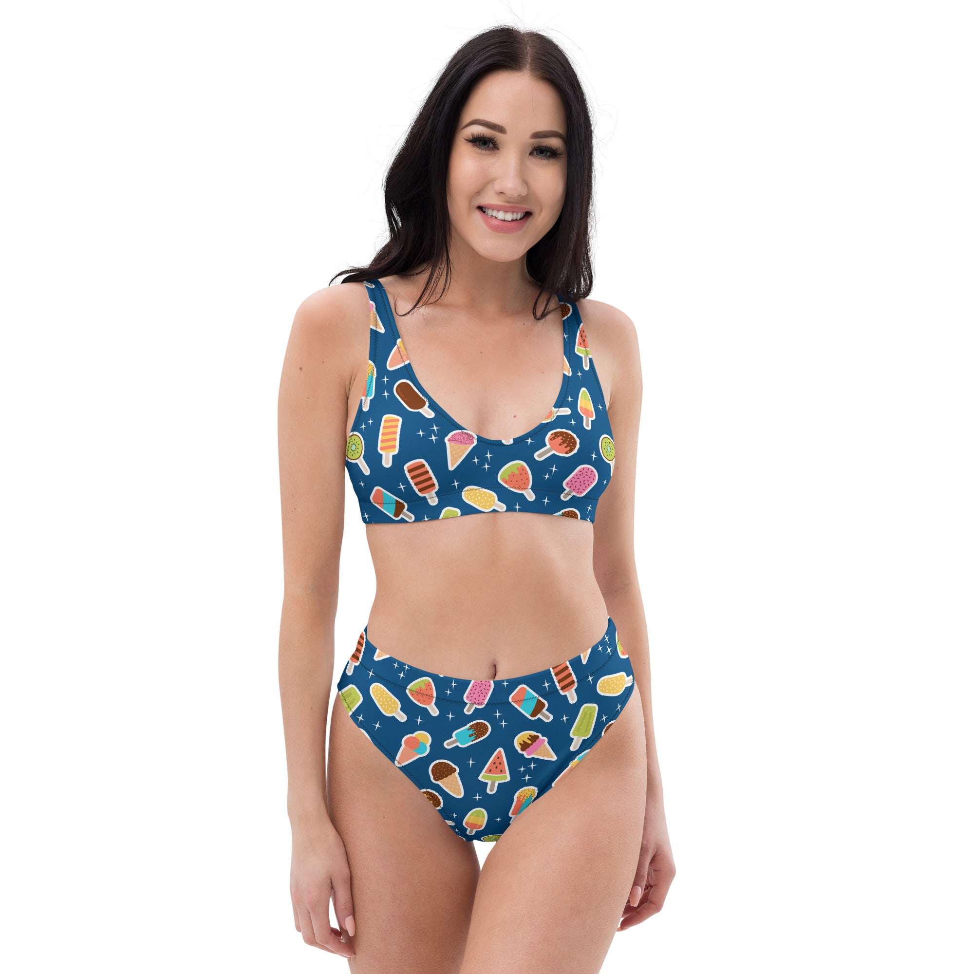 Women's Blue Ice Cream Popsicle Recycled Bikini - Removable Padding, Buttery Soft Quick-Drying UPF 50+ Fabric