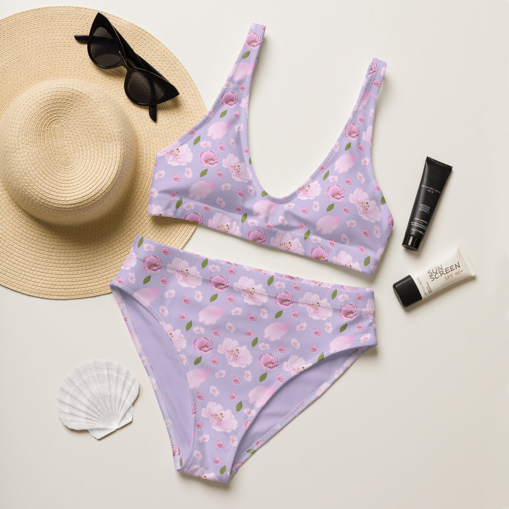 Women's Lavender Blossom Recycled Bikini - Removable Padding, Buttery Soft Quick-Drying UPF 50+ Fabric