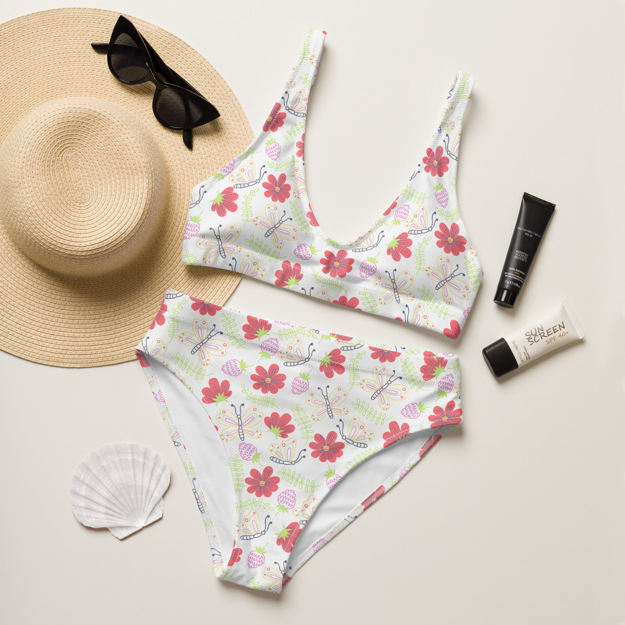 Women's Butterfly Garden Recycled Bikini - Removable Padding, Buttery Soft Quick-Drying UPF 50+ Fabric