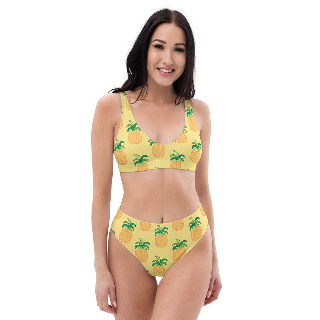 Women's Yellow Pineapple Recycled Bikini - Removable Padding, Buttery Soft Quick-Drying UPF 50+ Fabric