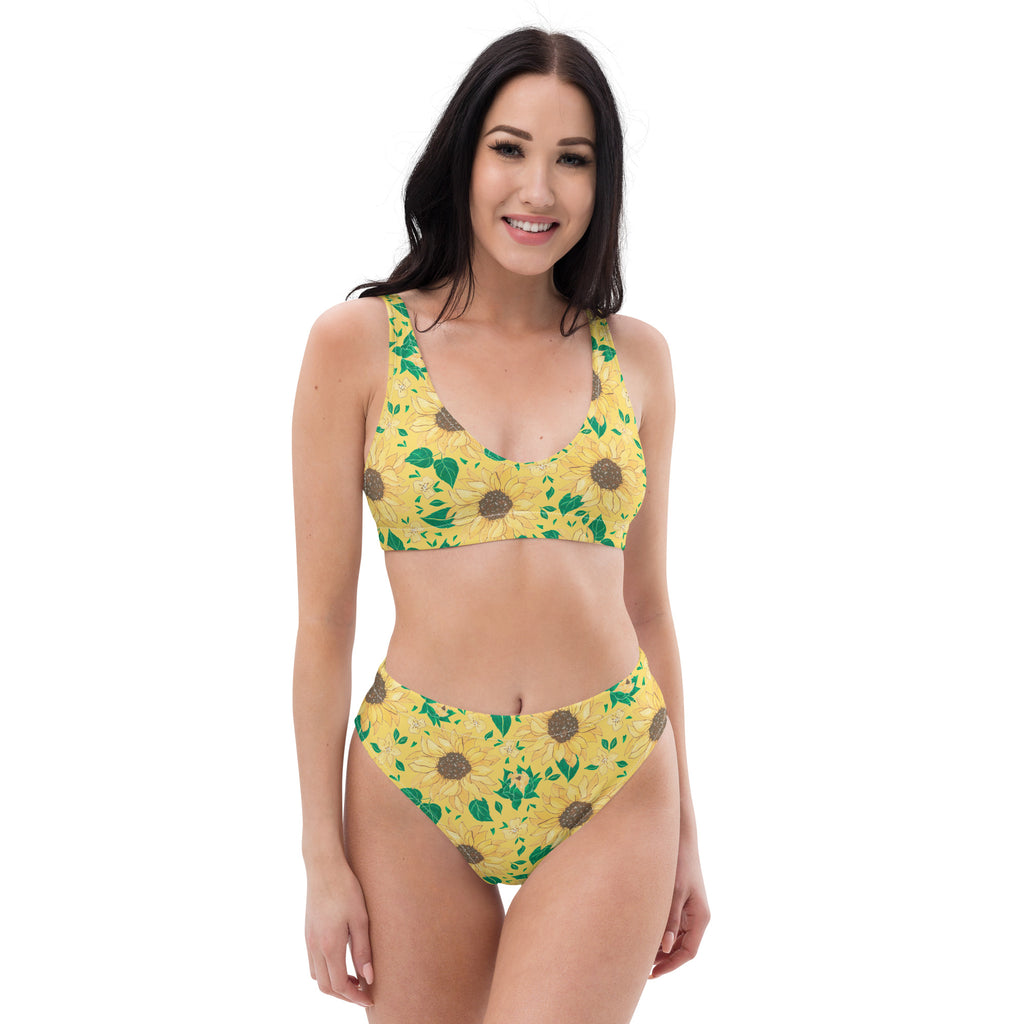 Women's Yellow Sunflower Recycled Bikini - Removable Padding, Buttery Soft Quick-Drying UPF 50+ Fabric