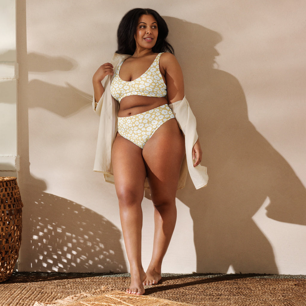 Women's Beige Leopard Print Recycled Bikini - Removable Padding, Buttery Soft Quick-Drying UPF 50+ Fabric