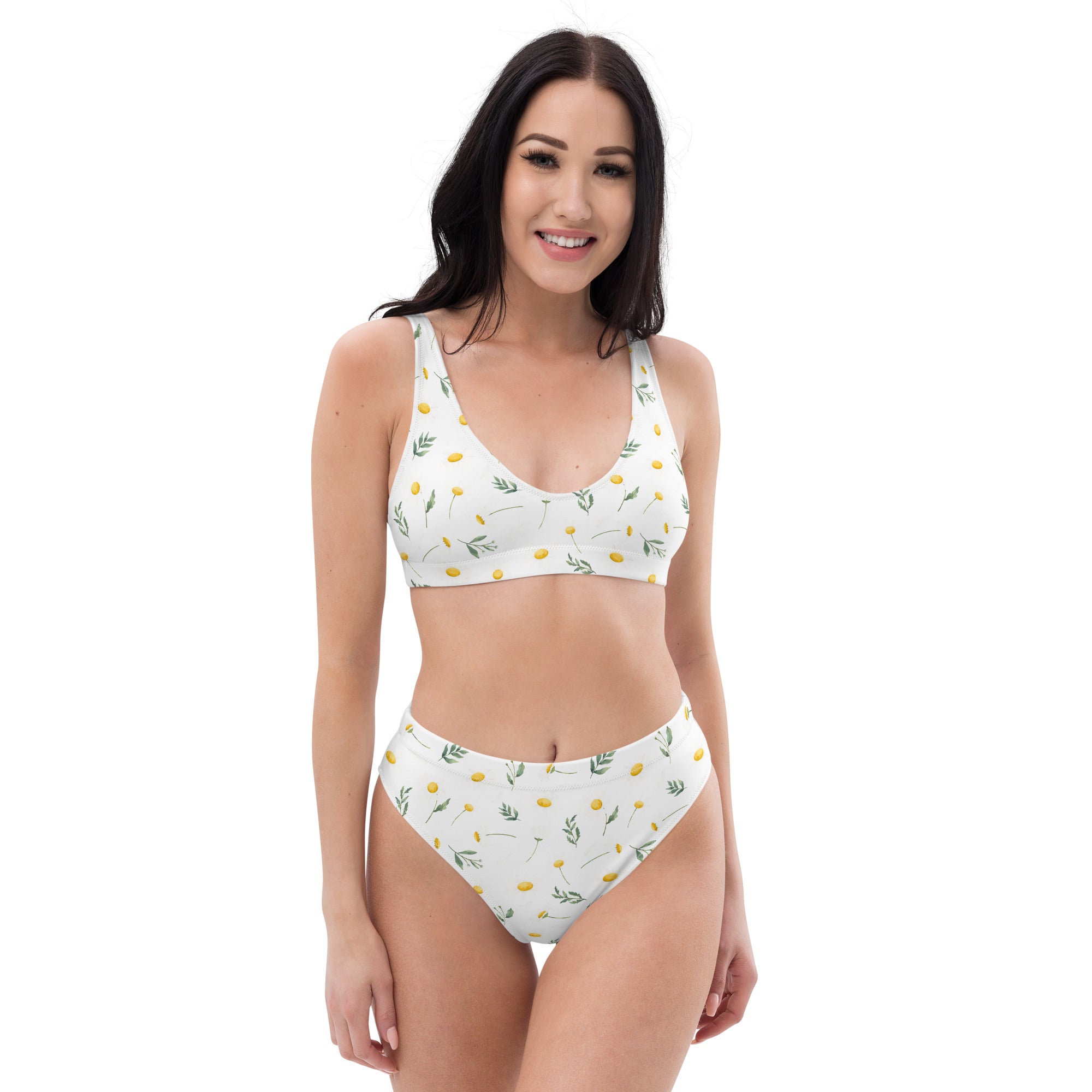 Women's White Wildflower Recycled Bikini - Removable Padding, Buttery Soft Quick-Drying UPF 50+ Fabric