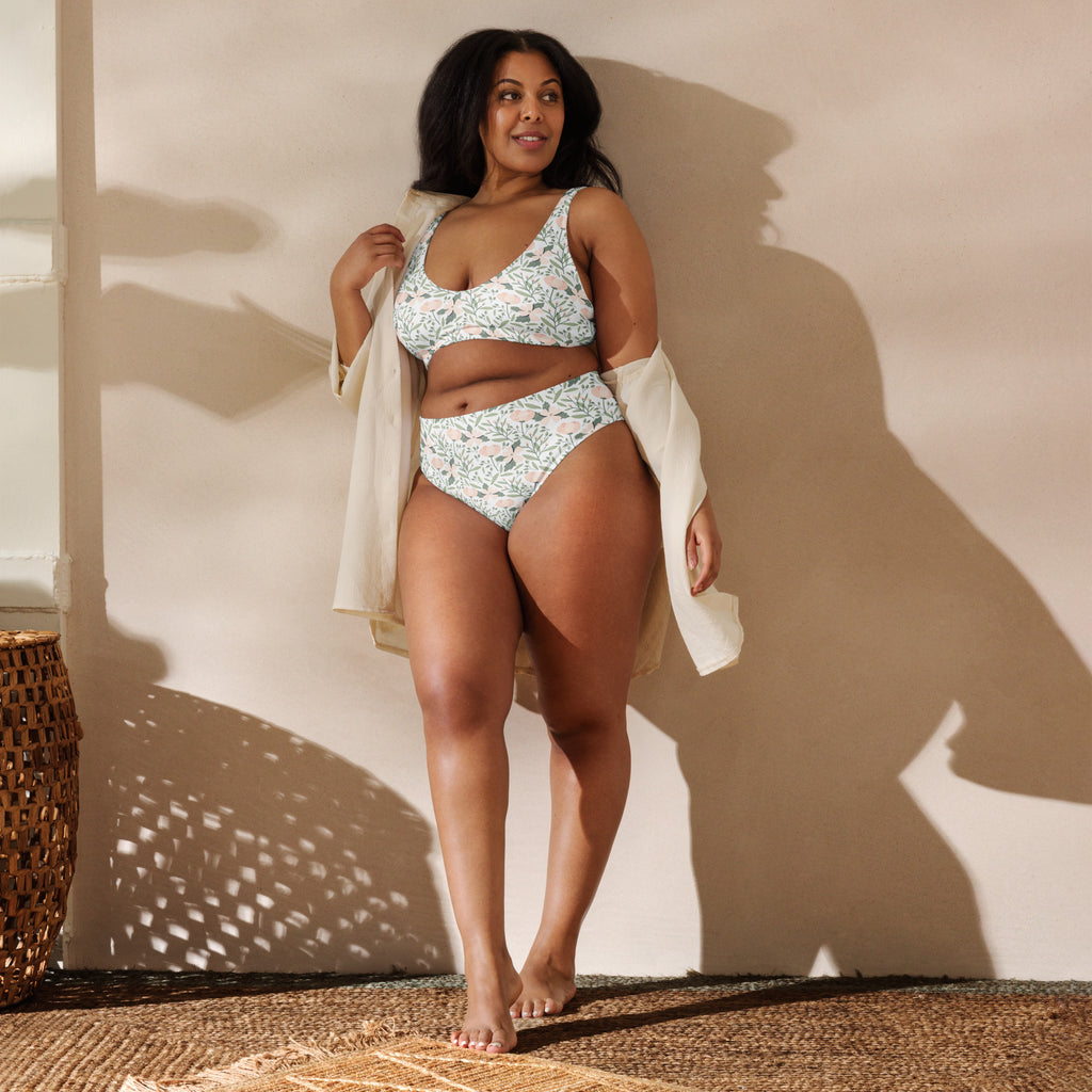 Women's White Blush Botanical Recycled Bikini - Removable Padding, Buttery Soft Quick-Drying UPF 50+ Fabric