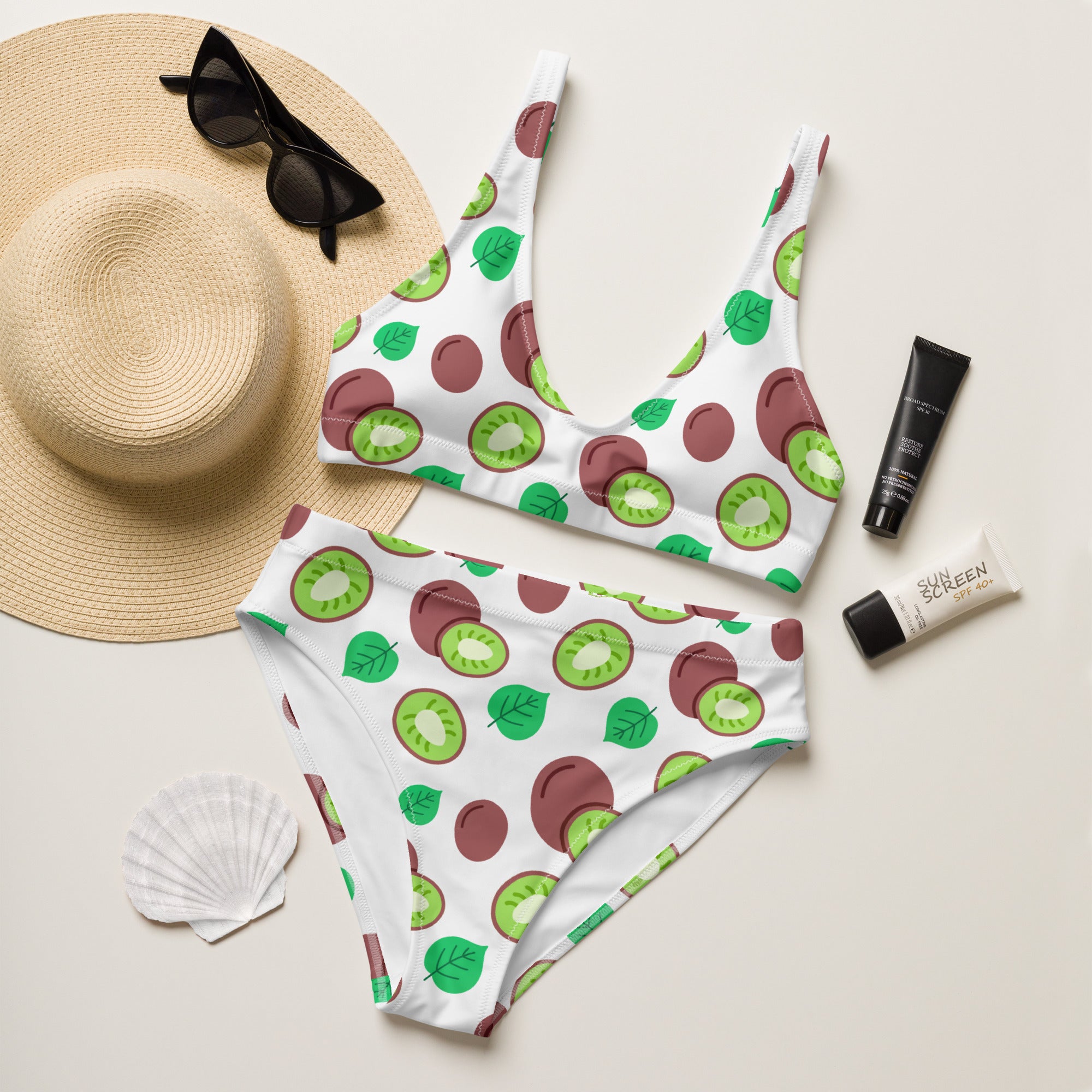 Women's Kiwi Fruit Recycled Bikini - Removable Padding, Buttery Soft Quick-Drying UPF 50+ Fabric