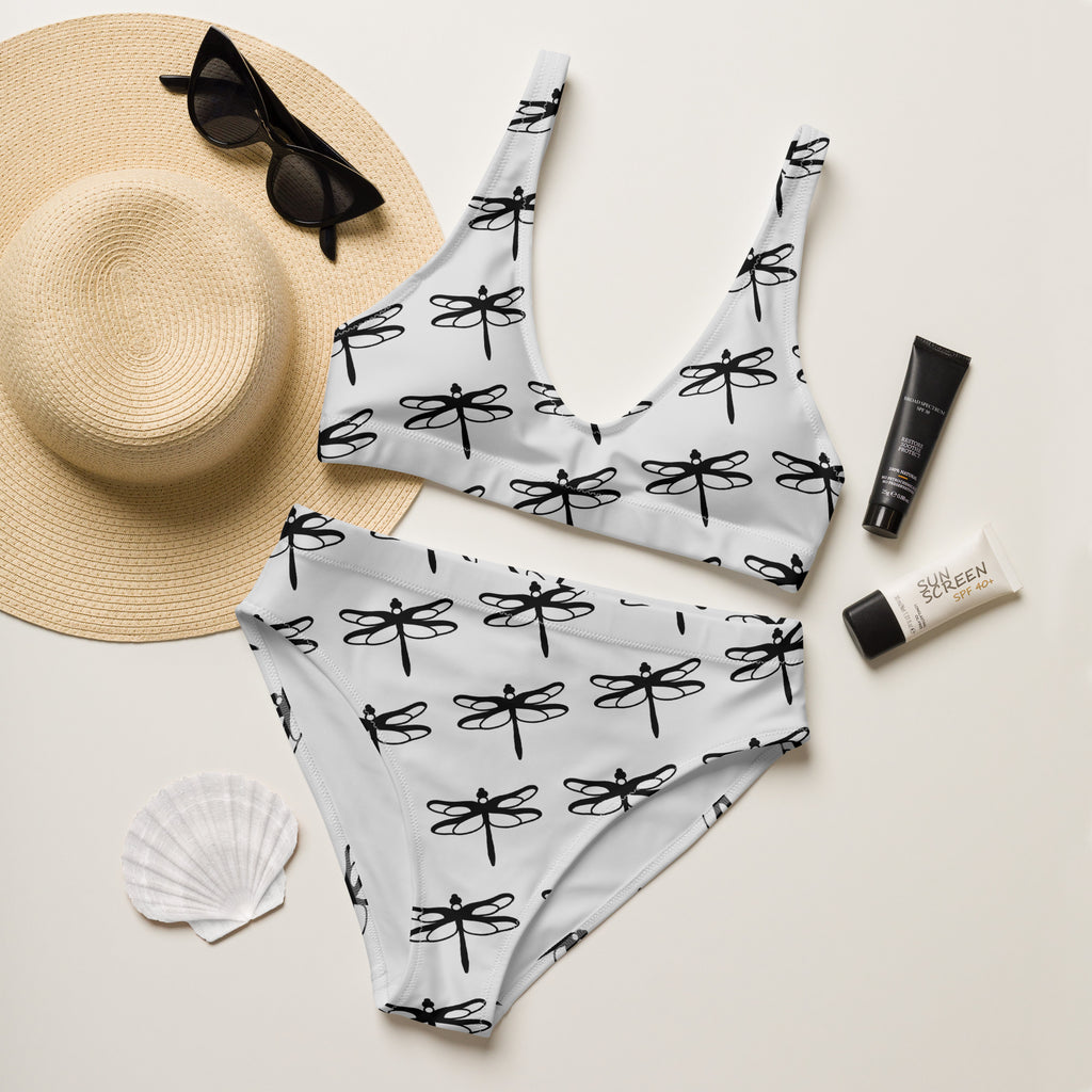 Women's Gray Dragonfly Recycled Bikini - Removable Padding, Buttery Soft Quick-Drying UPF 50+ Fabric