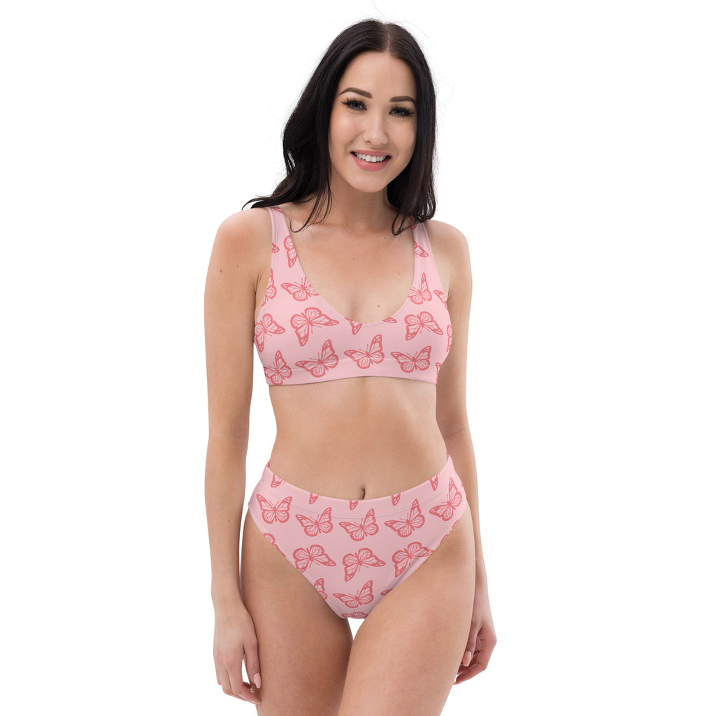 Women's Pink Butterfly Recycled Bikini - Removable Padding, Buttery Soft Quick-Drying UPF 50+ Fabric