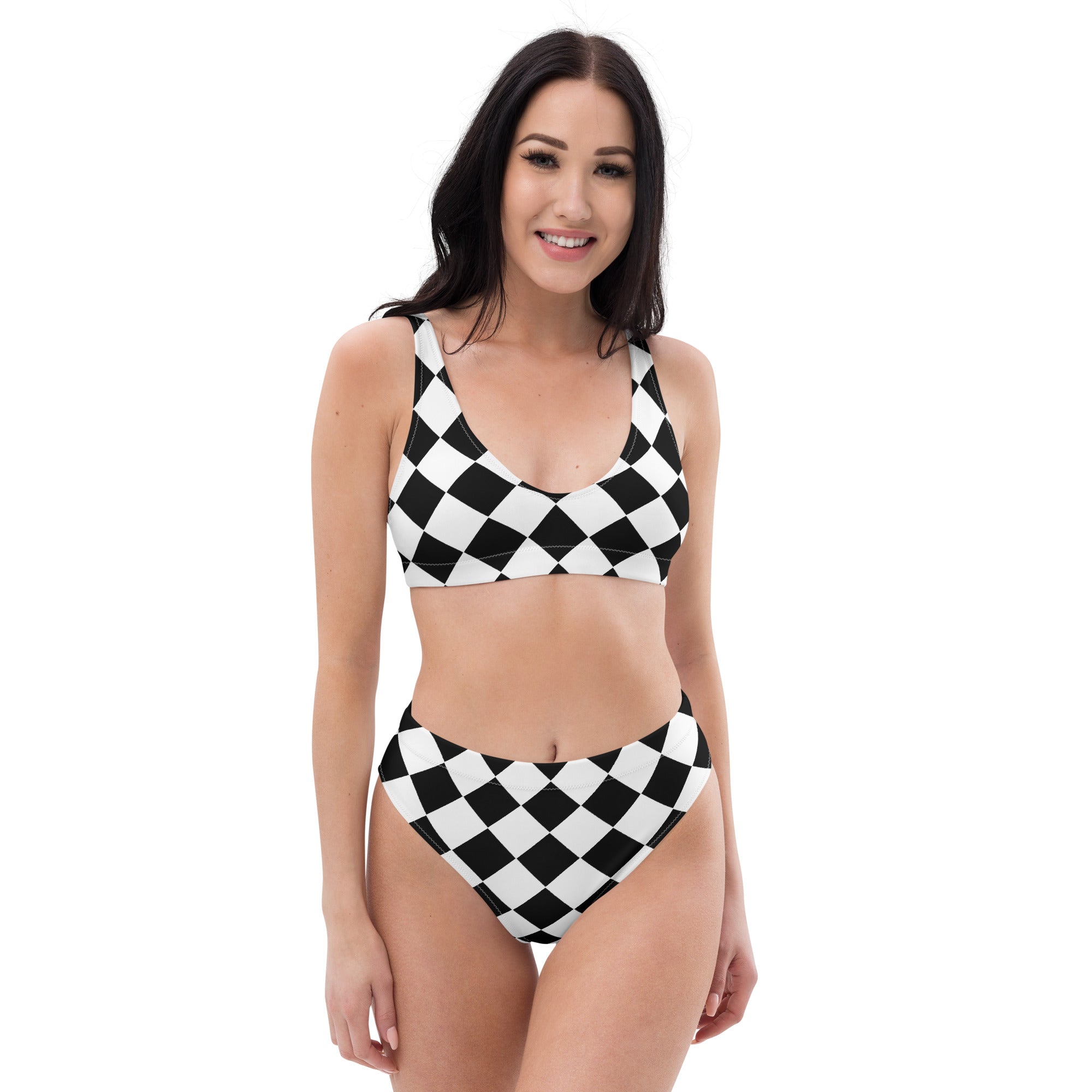 Women's Checkered Recycled Bikini - Removable Padding, Buttery Soft Quick-Drying UPF 50+ Fabric