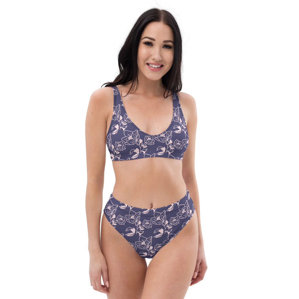 Women's Tropical Purple Floral Recycled Bikini - Removable Padding, Buttery Soft Quick-Drying UPF 50+ Fabric