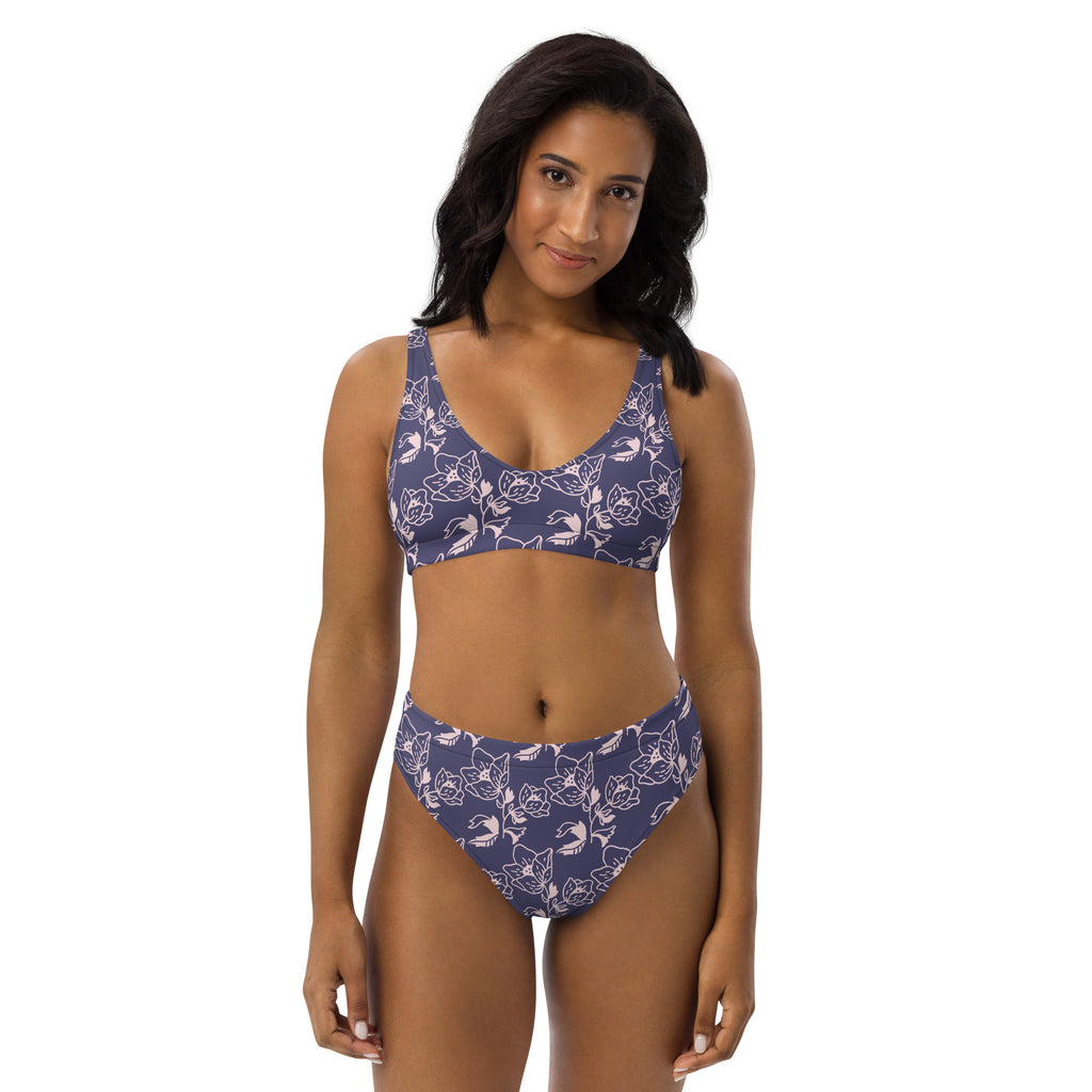 Women's Tropical Purple Floral Recycled Bikini - Removable Padding, Buttery Soft Quick-Drying UPF 50+ Fabric
