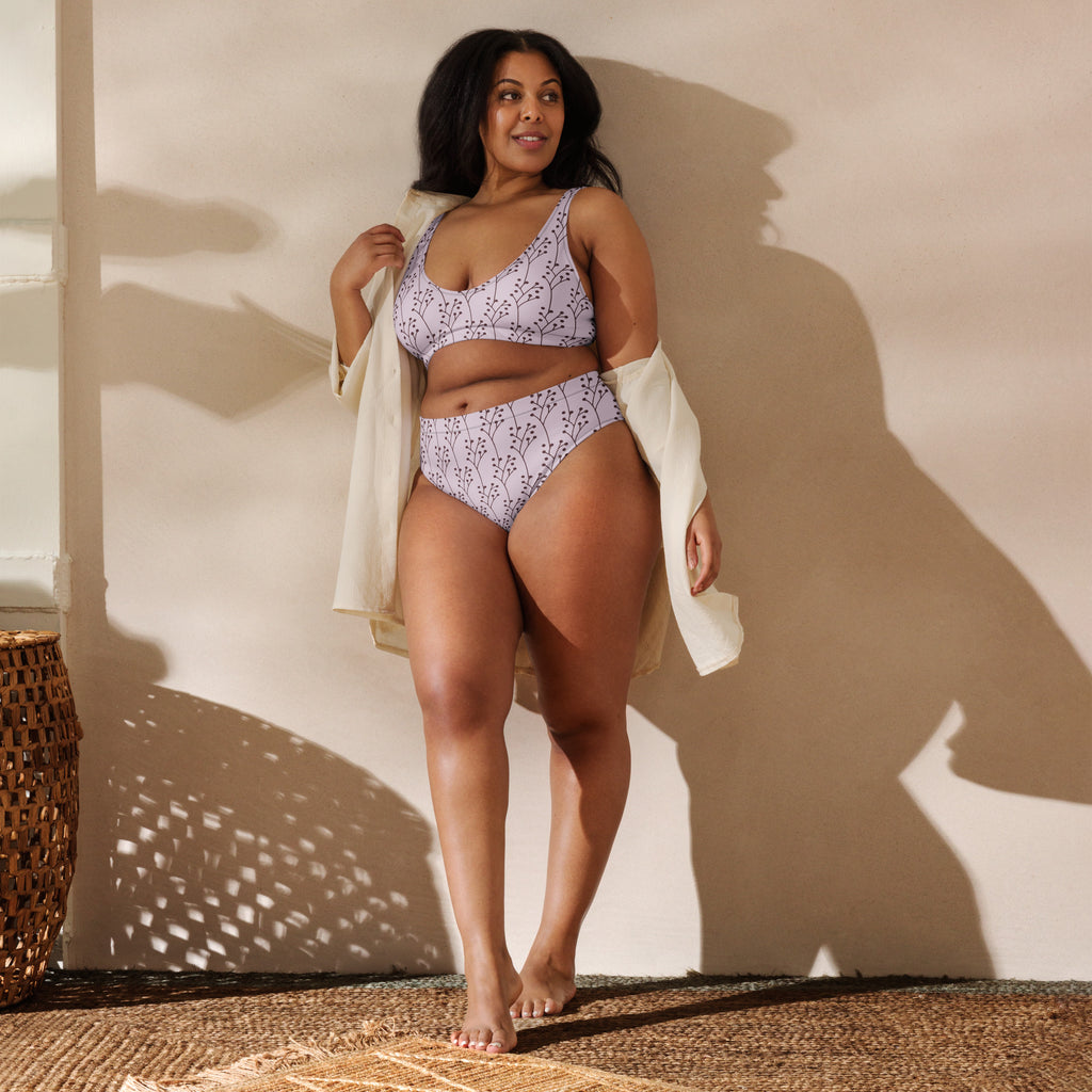 Women's Lavender Botanical Recycled Bikini - Removable Padding, Buttery Soft Quick-Drying UPF 50+ Fabric