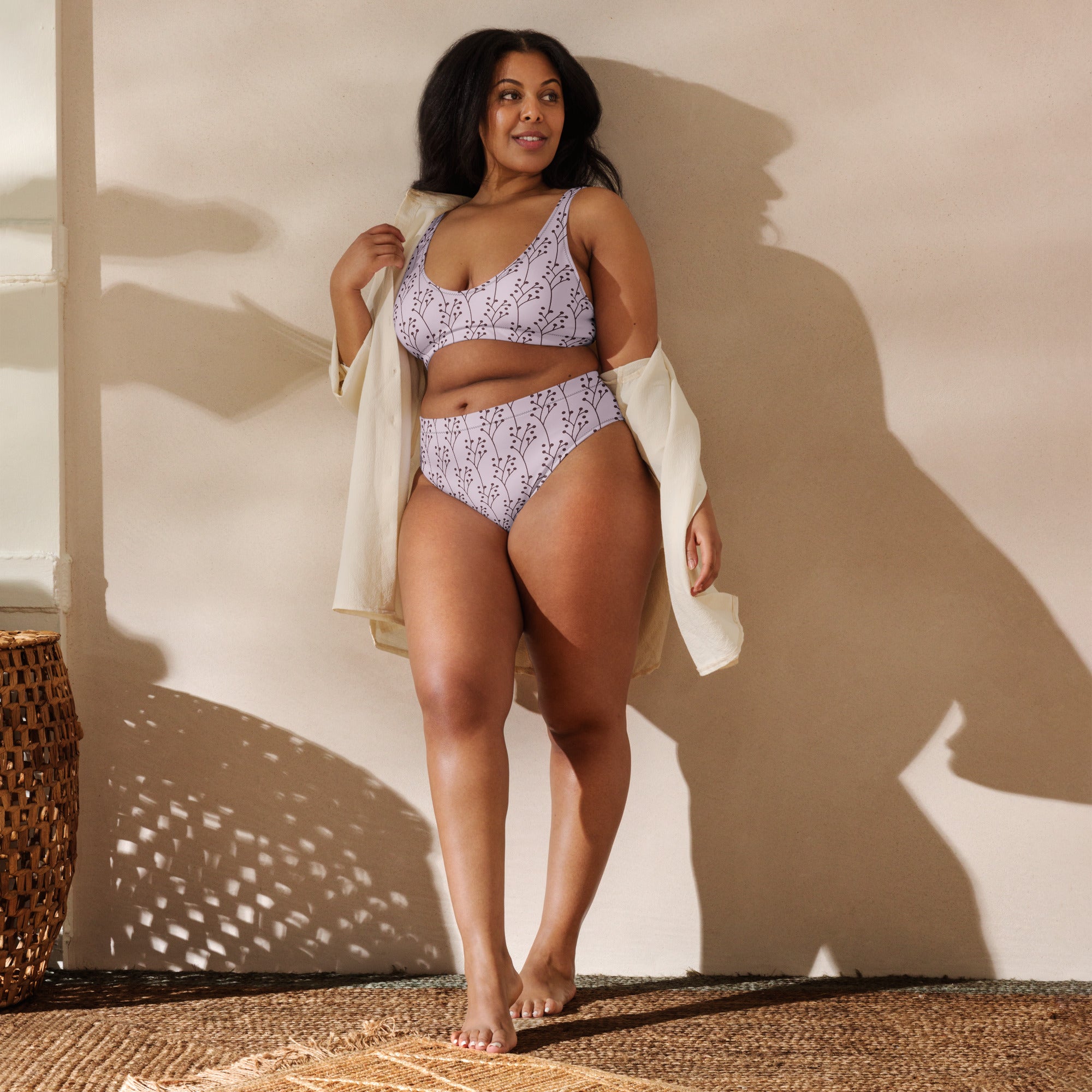 Women's Lavender Botanical Recycled Bikini - Removable Padding, Buttery Soft Quick-Drying UPF 50+ Fabric