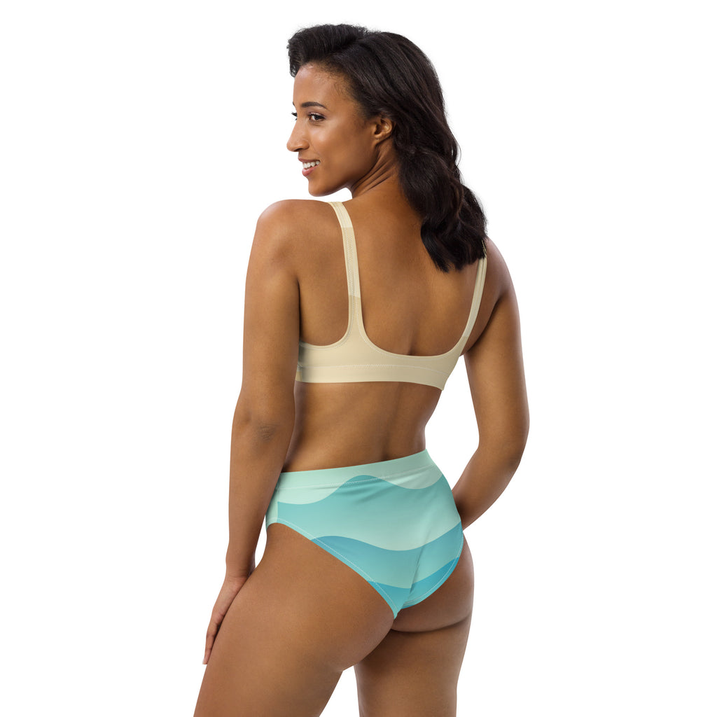 Women's Cream & Aqua Wavy Padded Recycled Bikini - Quick Drying Fabric With UPF 50+
